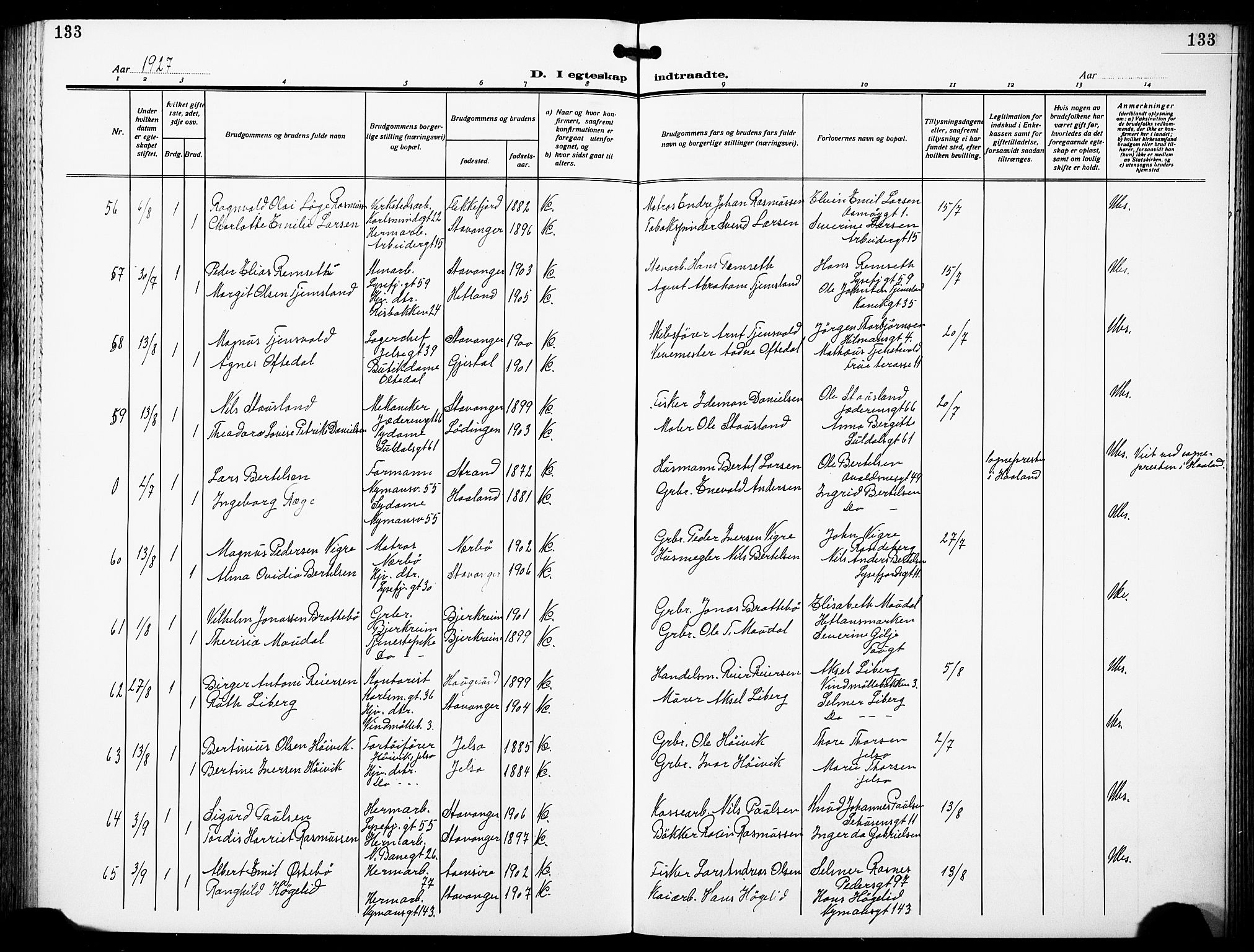 St. Johannes sokneprestkontor, AV/SAST-A-101814/001/30/30BB/L0007: Parish register (copy) no. B 7, 1917-1932, p. 133