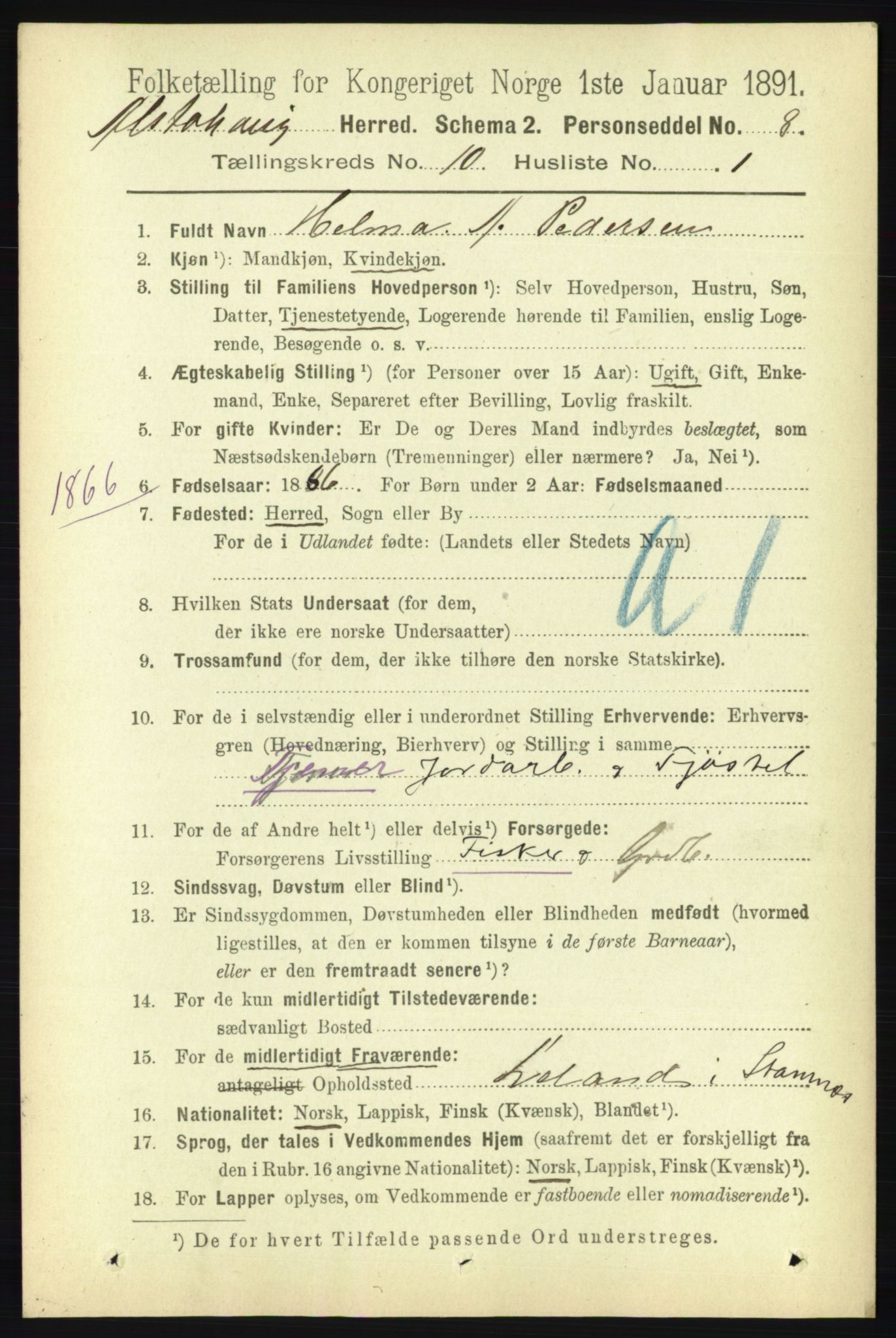 RA, 1891 census for 1820 Alstahaug, 1891, p. 3514