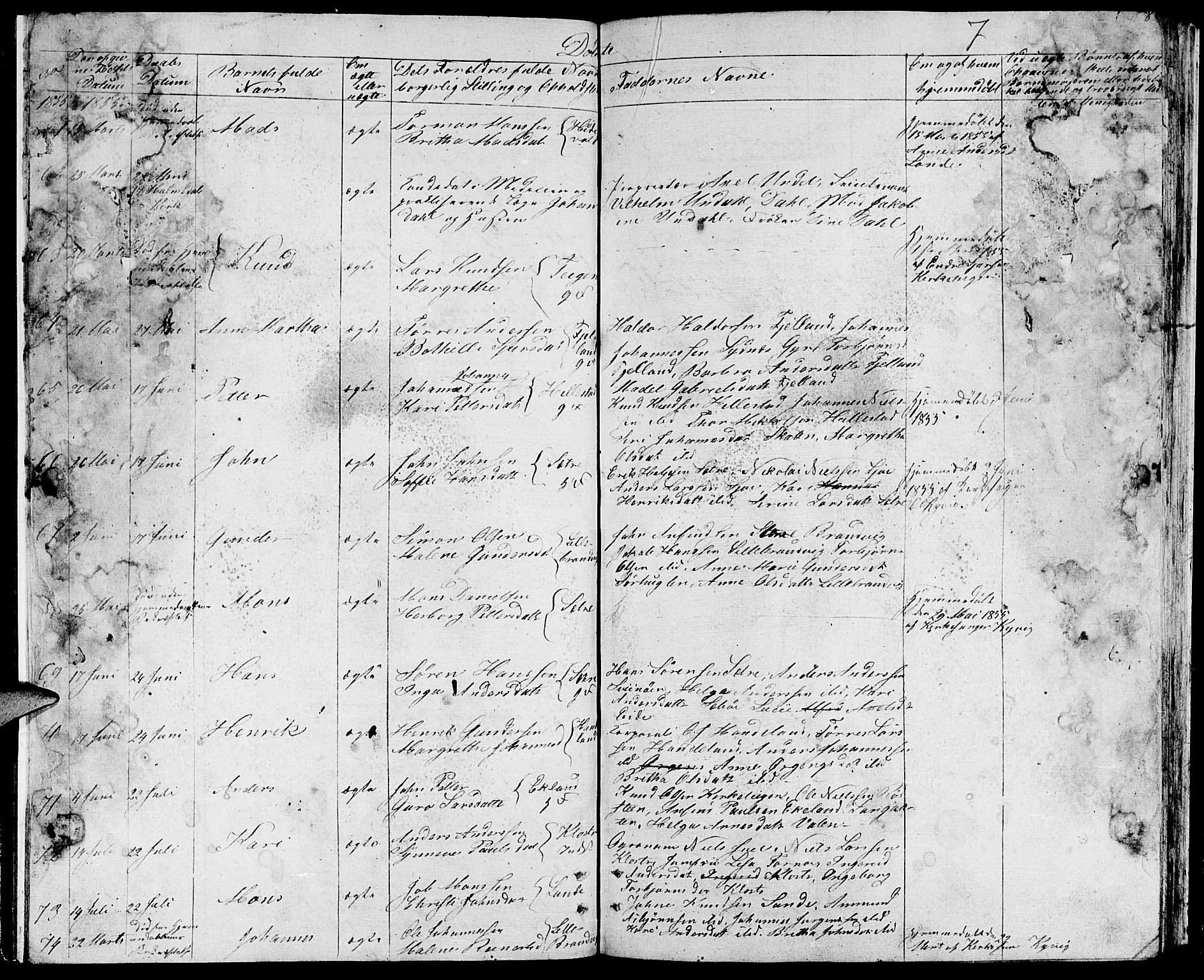 Fjelberg sokneprestembete, SAB/A-75201/H/Hab: Parish register (copy) no. B 2, 1854-1868, p. 7