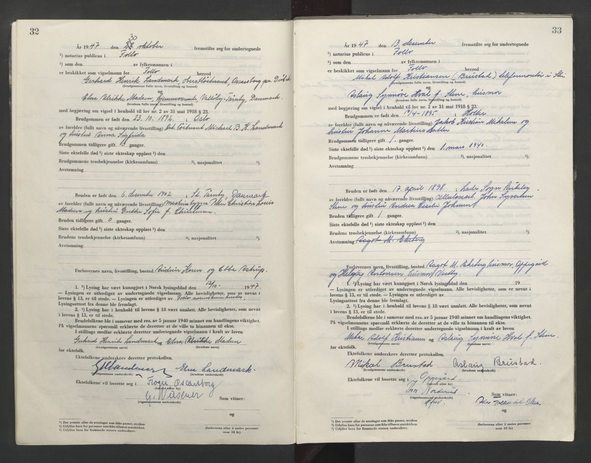 Follo sorenskriveri, AV/SAO-A-10274/L/La/Lab/L0003: Vigselsbok, 1946-1955, p. 32-33