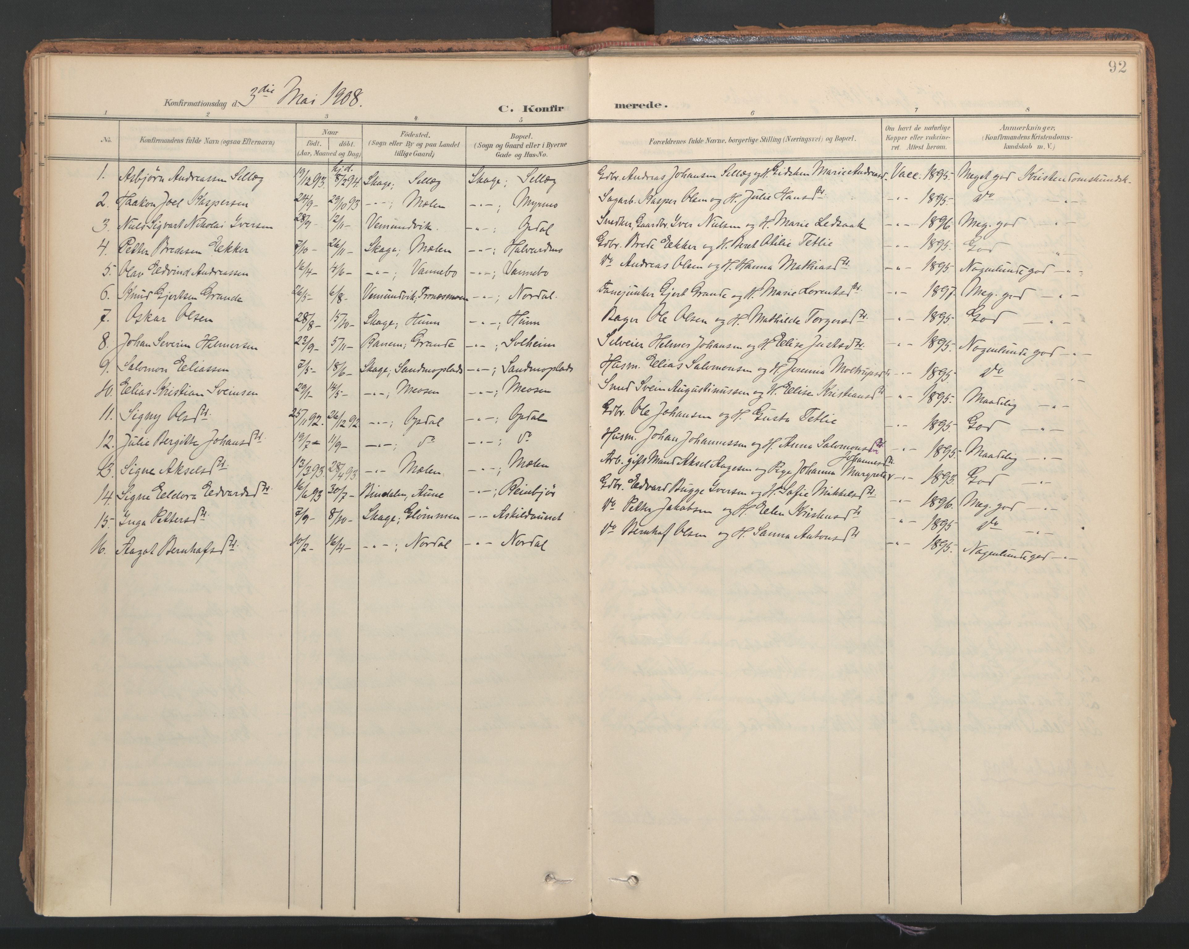 Ministerialprotokoller, klokkerbøker og fødselsregistre - Nord-Trøndelag, AV/SAT-A-1458/766/L0564: Parish register (official) no. 767A02, 1900-1932, p. 92