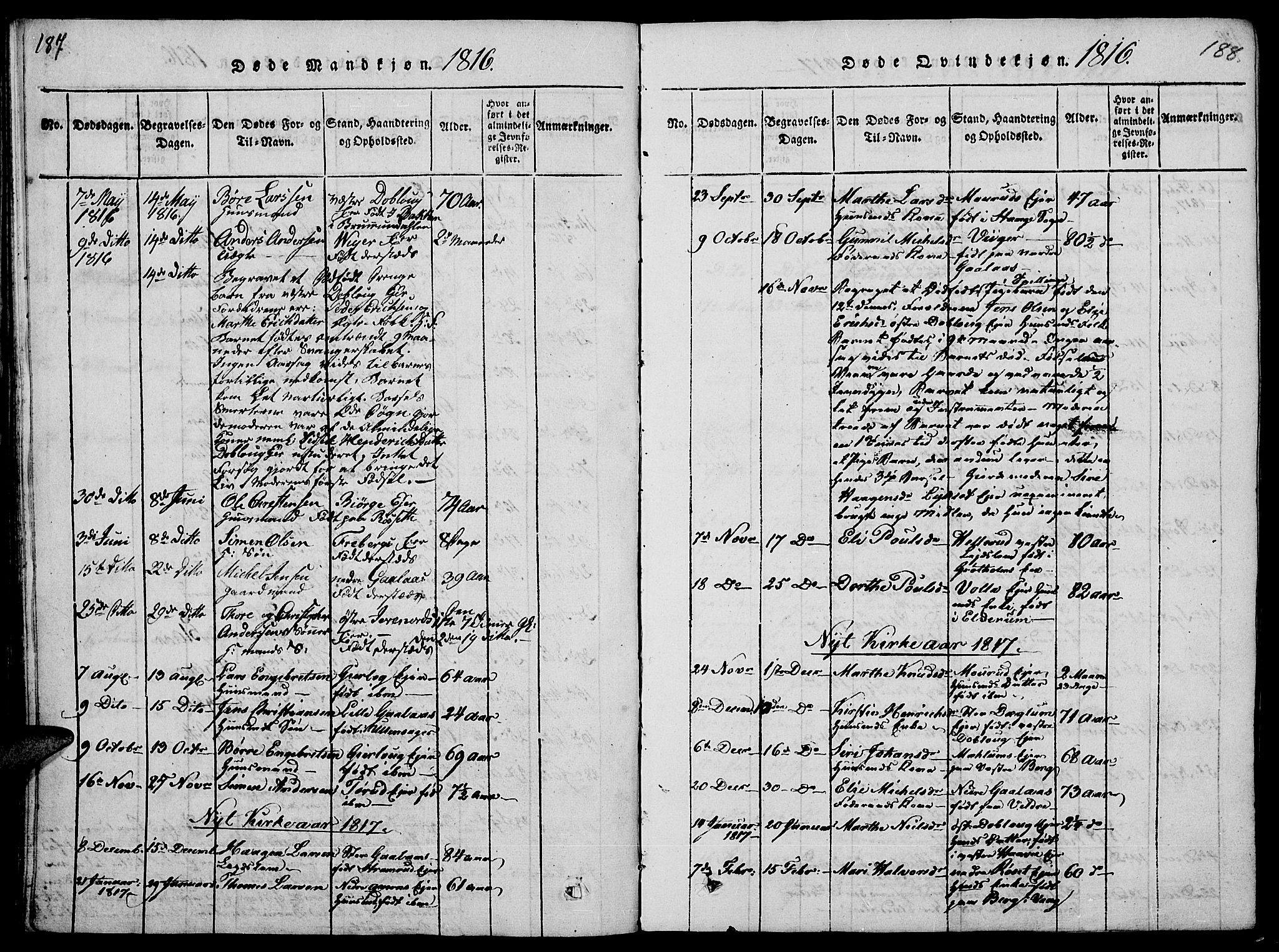 Vang prestekontor, Hedmark, SAH/PREST-008/H/Ha/Haa/L0008: Parish register (official) no. 8, 1815-1826, p. 187-188