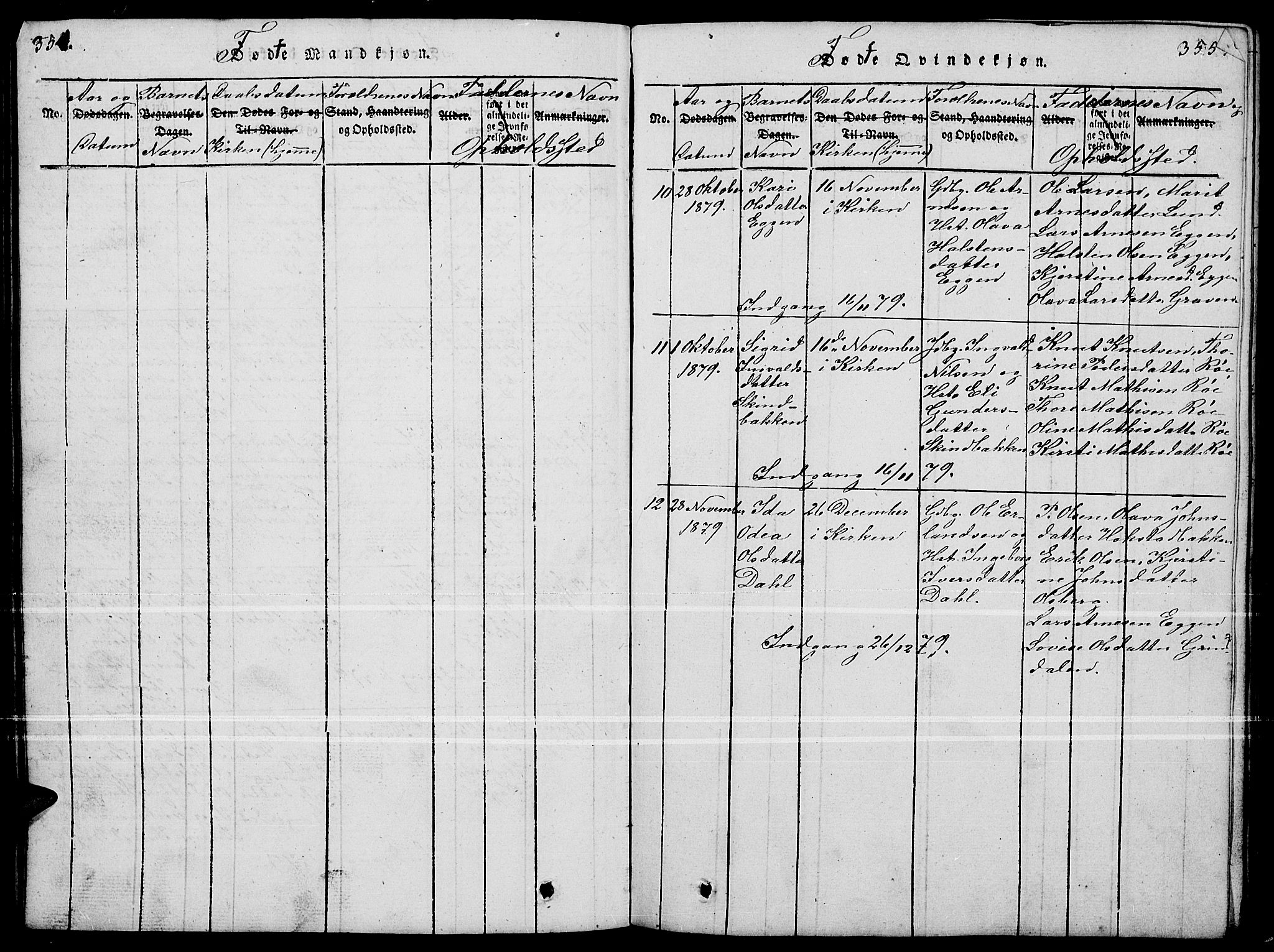Tynset prestekontor, SAH/PREST-058/H/Ha/Hab/L0004: Parish register (copy) no. 4, 1814-1879, p. 354-355