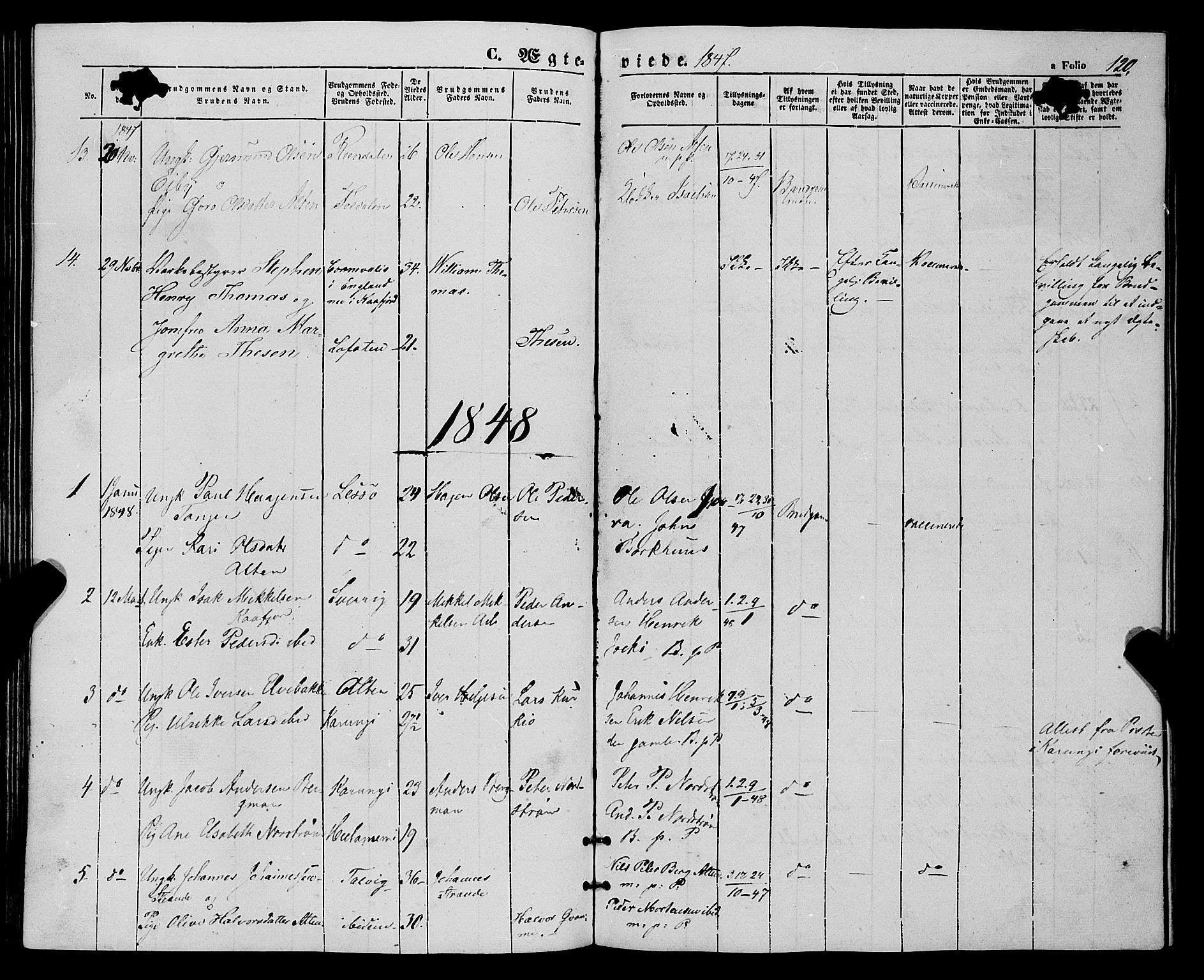 Talvik sokneprestkontor, SATØ/S-1337/H/Ha/L0016kirke: Parish register (official) no. 16, 1847-1857, p. 120