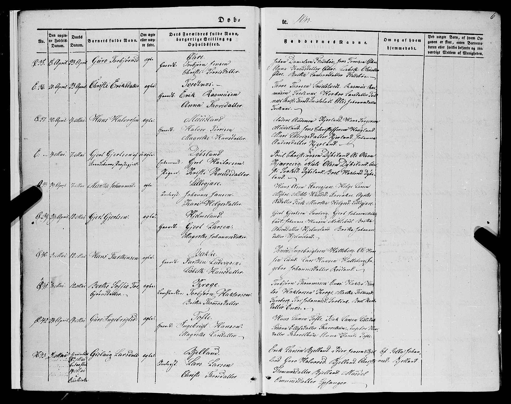 Kvinnherad sokneprestembete, AV/SAB-A-76401/H/Haa: Parish register (official) no. A 7, 1843-1853, p. 6