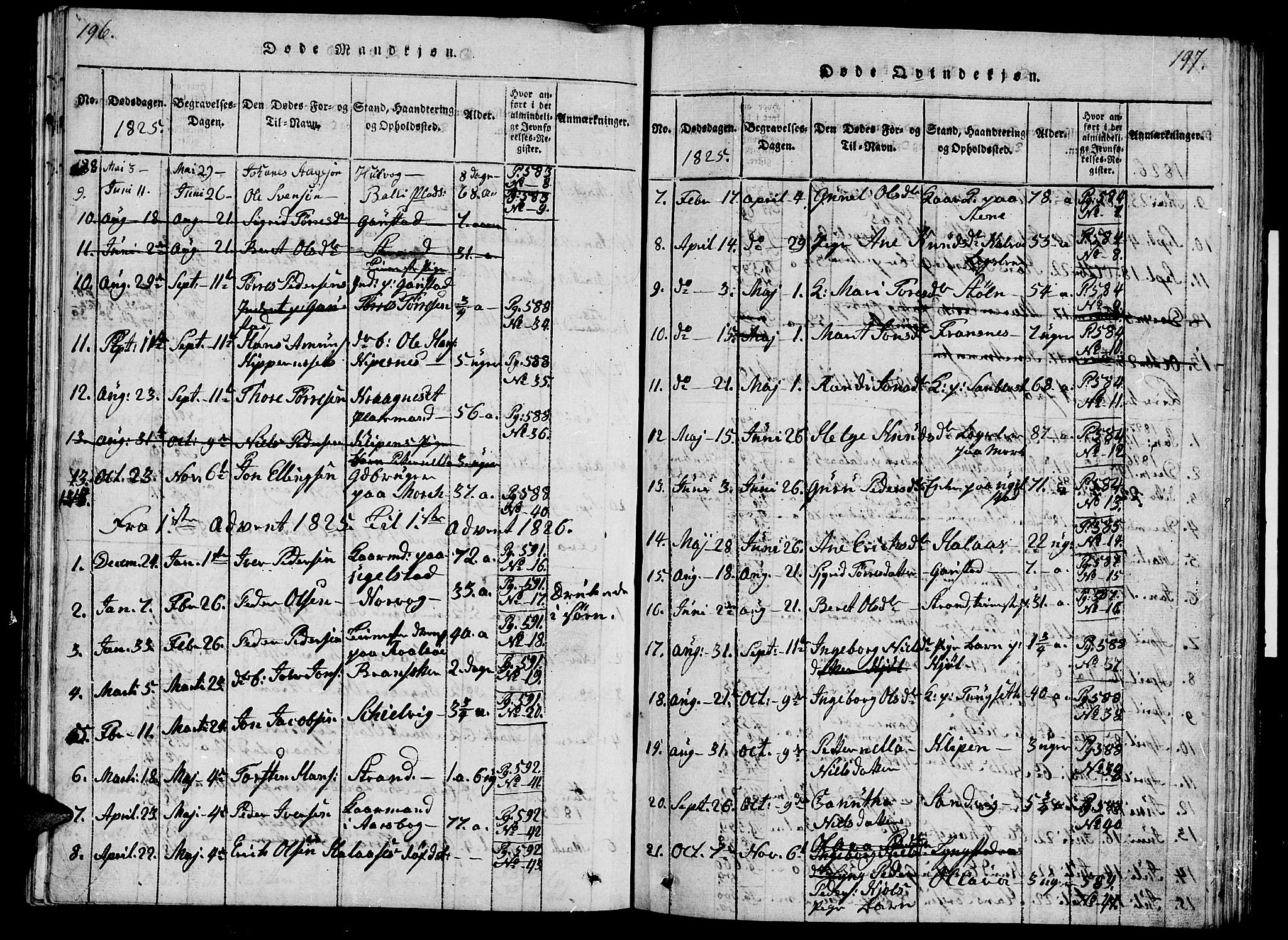 Ministerialprotokoller, klokkerbøker og fødselsregistre - Møre og Romsdal, SAT/A-1454/570/L0831: Parish register (official) no. 570A05, 1819-1829, p. 196-197