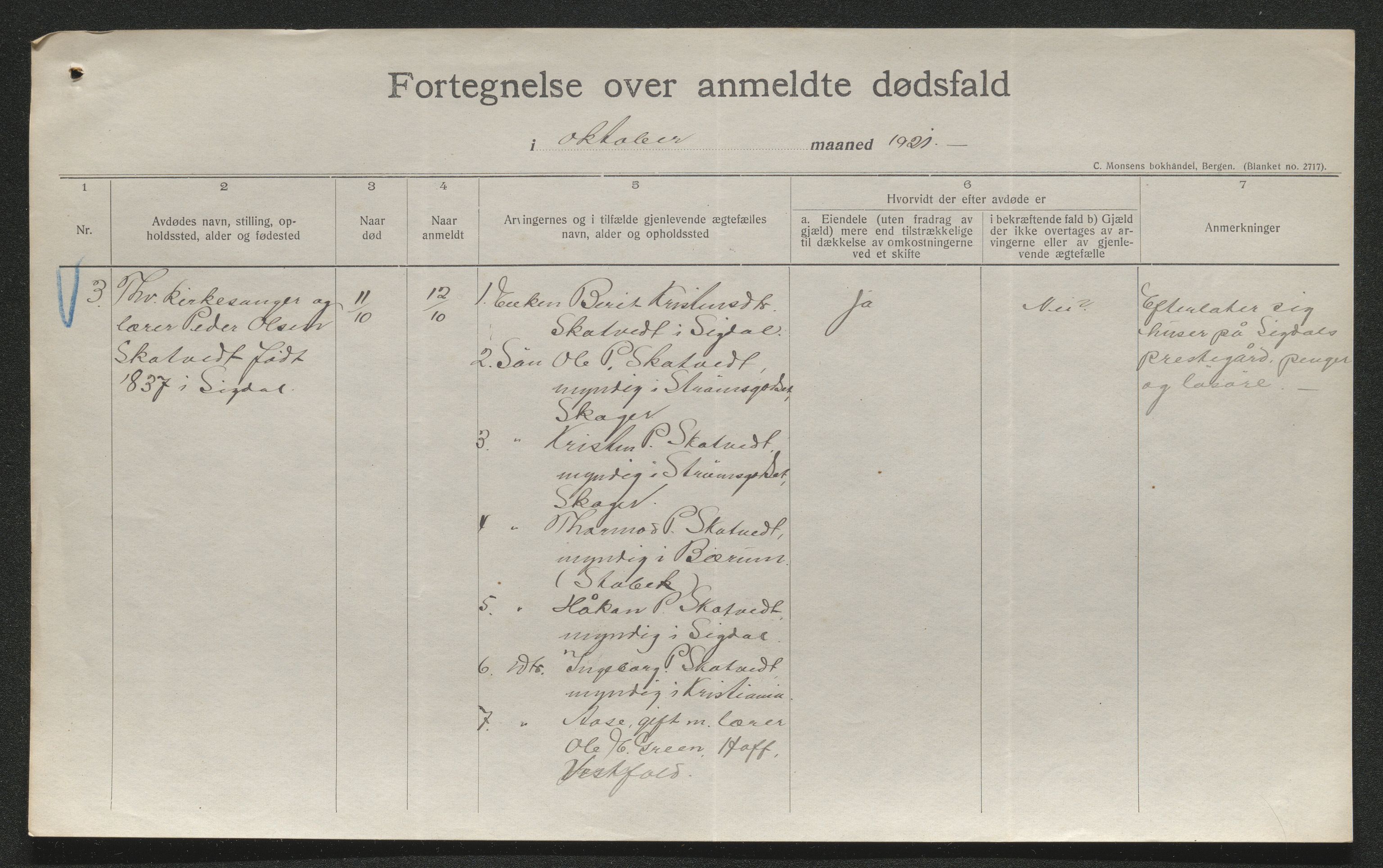 Eiker, Modum og Sigdal sorenskriveri, AV/SAKO-A-123/H/Ha/Hab/L0040: Dødsfallsmeldinger, 1920-1921, p. 1196