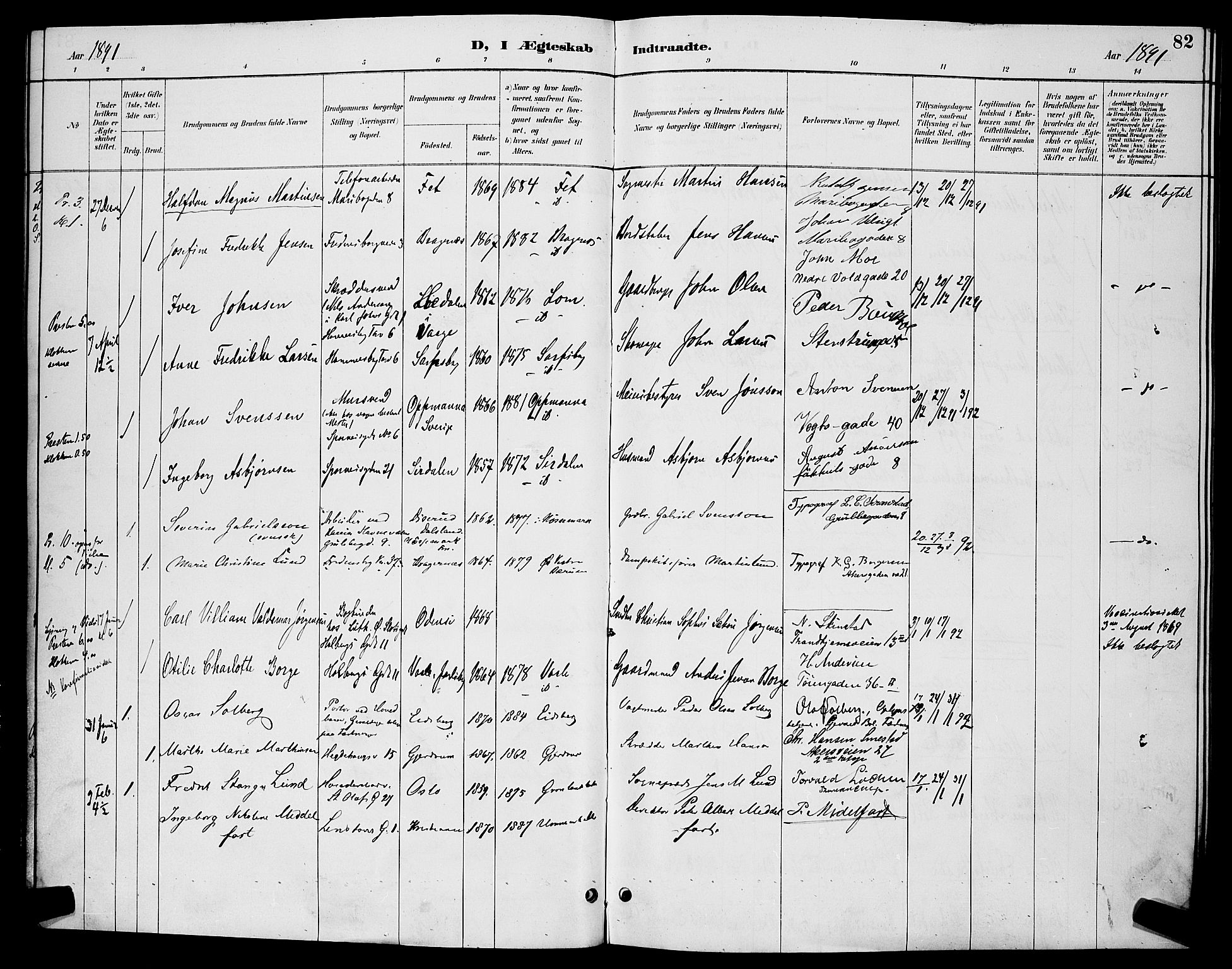 Trefoldighet prestekontor Kirkebøker, AV/SAO-A-10882/H/Ha/L0004: Banns register no. 4, 1888-1894, p. 82