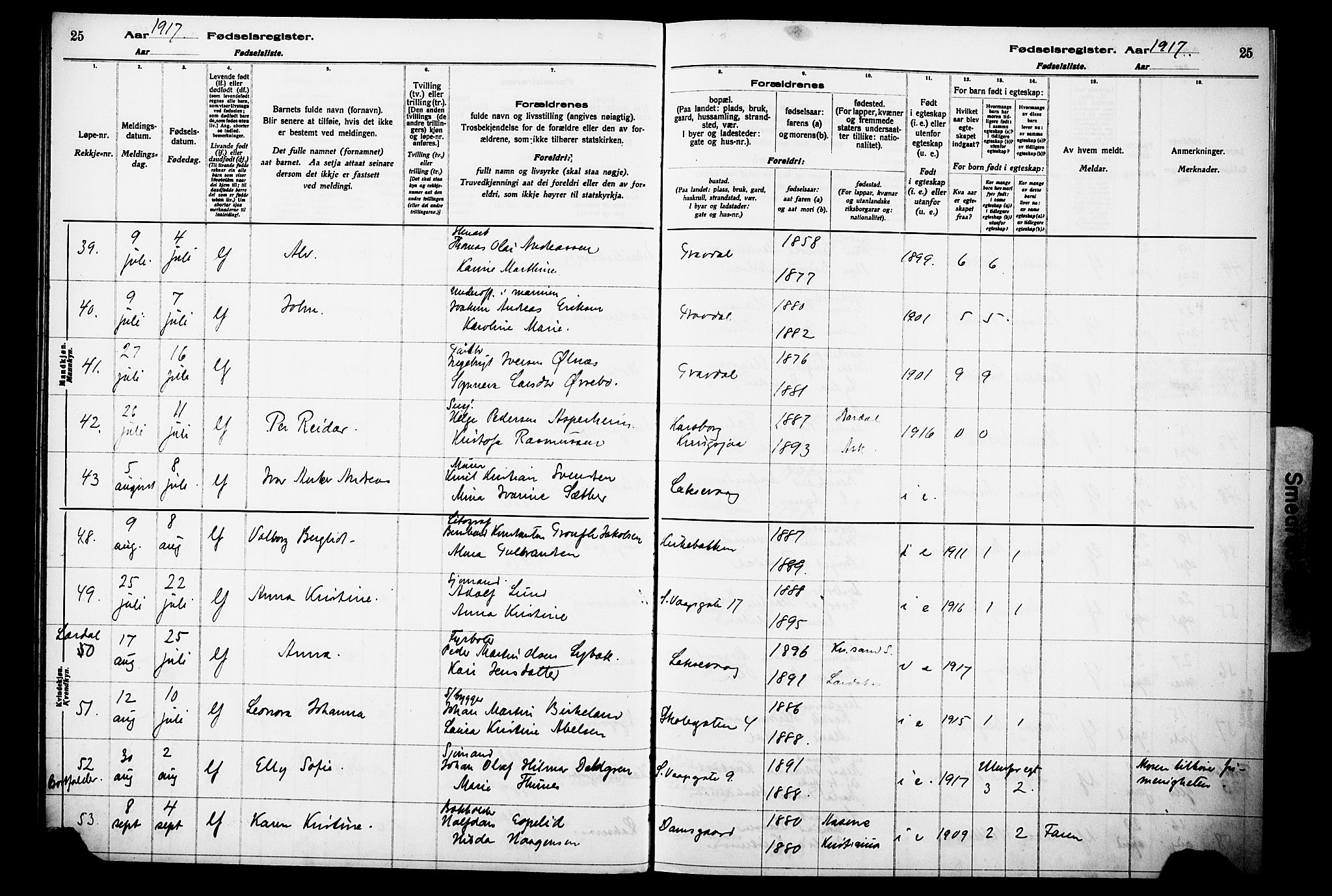 Laksevåg Sokneprestembete, SAB/A-76501/I/Id/L00A1: Birth register no. A 1, 1916-1926, p. 25