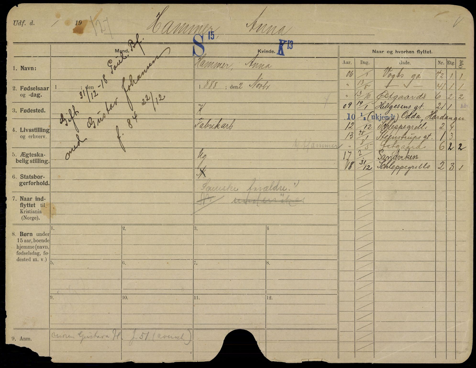 Oslo folkeregister, Registerkort, SAO/A-11715/K/Kb/L0032: HAM - K, 1918