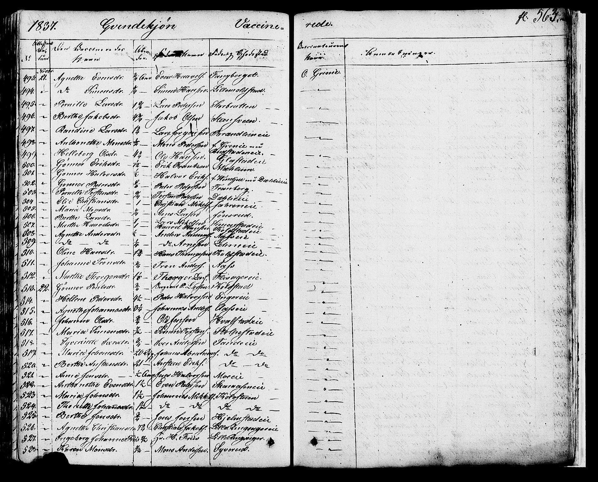 Ringsaker prestekontor, AV/SAH-PREST-014/K/Ka/L0007: Parish register (official) no. 7B, 1826-1837, p. 563