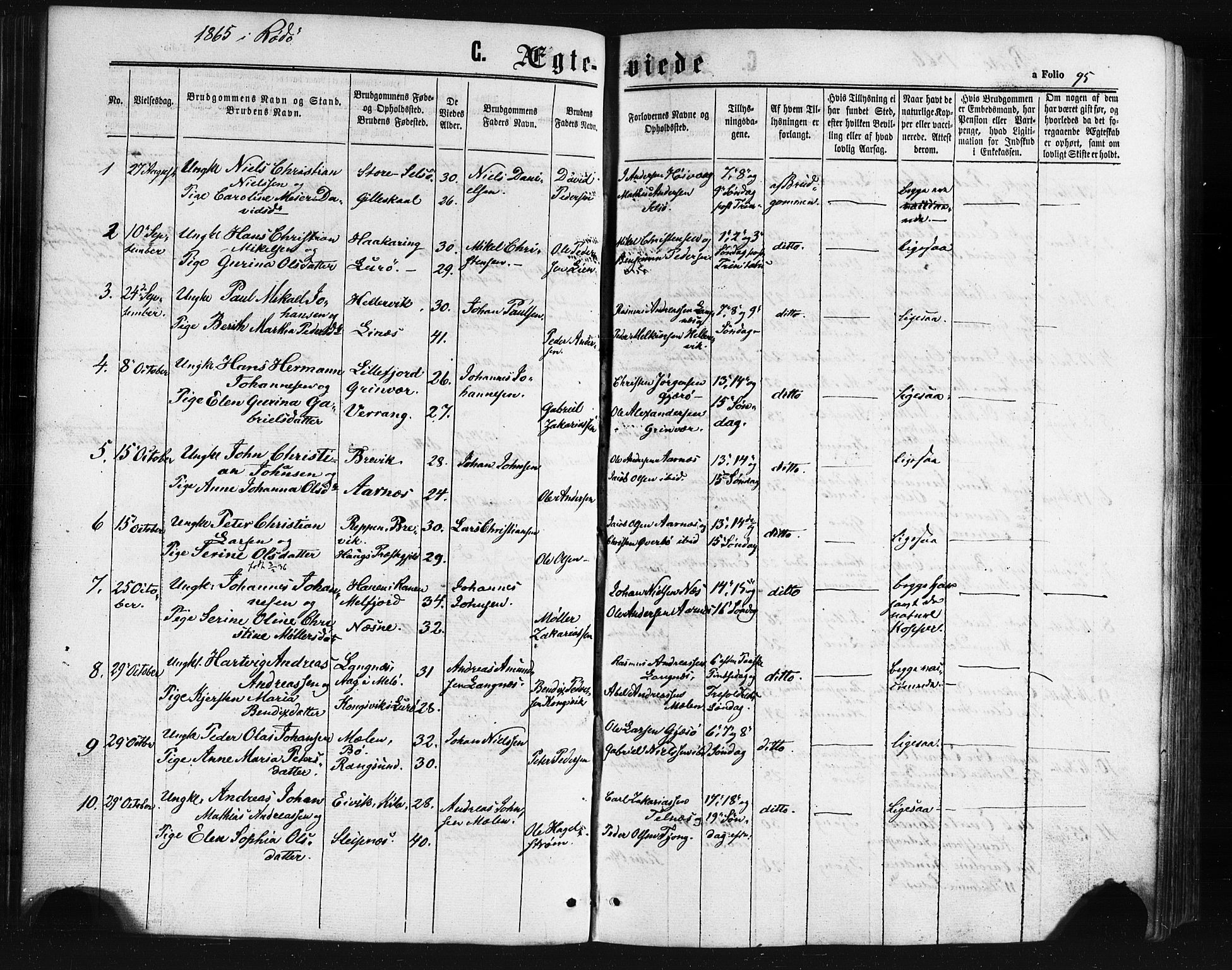 Ministerialprotokoller, klokkerbøker og fødselsregistre - Nordland, SAT/A-1459/841/L0607: Parish register (official) no. 841A11 /1, 1863-1877, p. 95