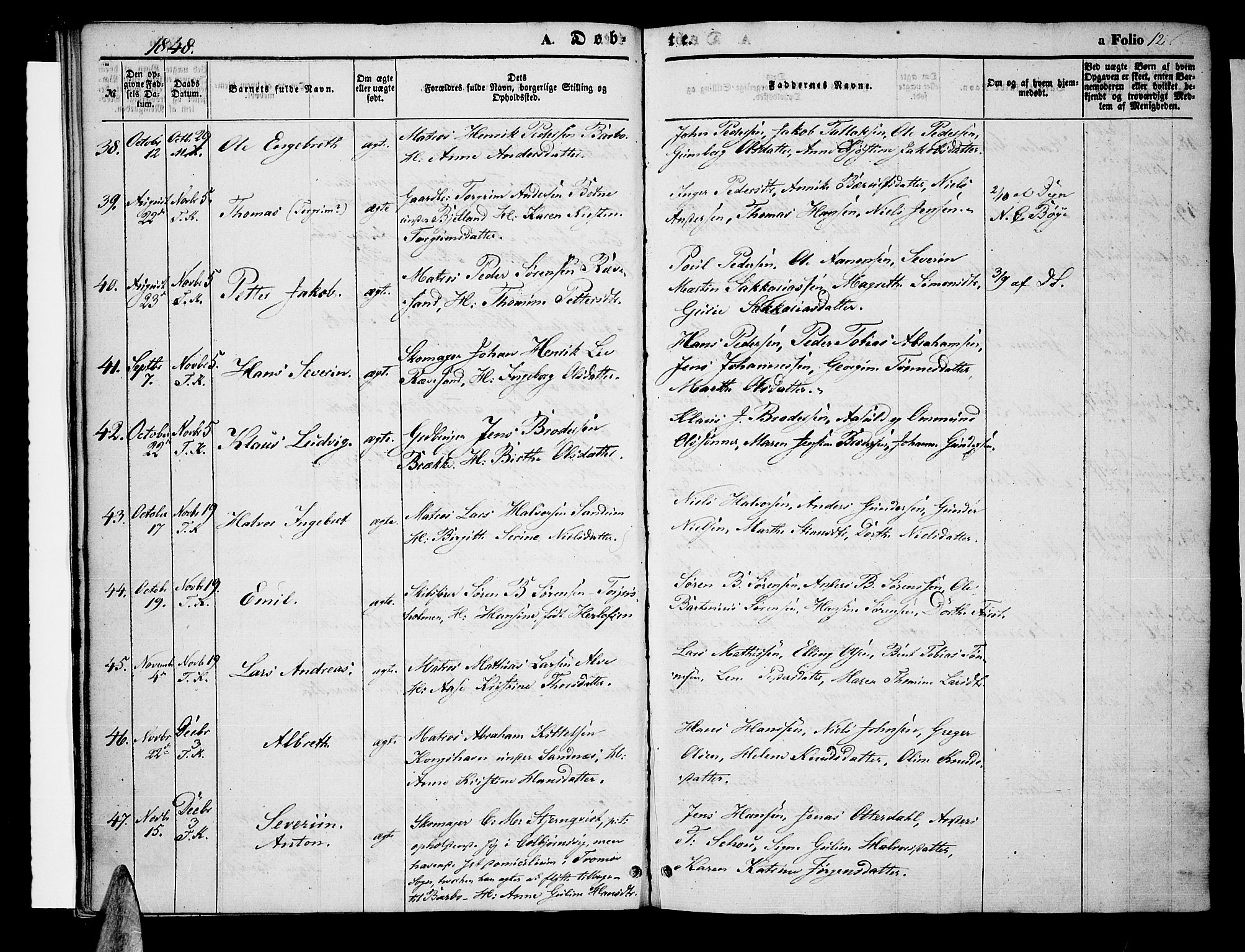 Tromøy sokneprestkontor, AV/SAK-1111-0041/F/Fa/L0005: Parish register (official) no. A 5, 1847-1856, p. 12