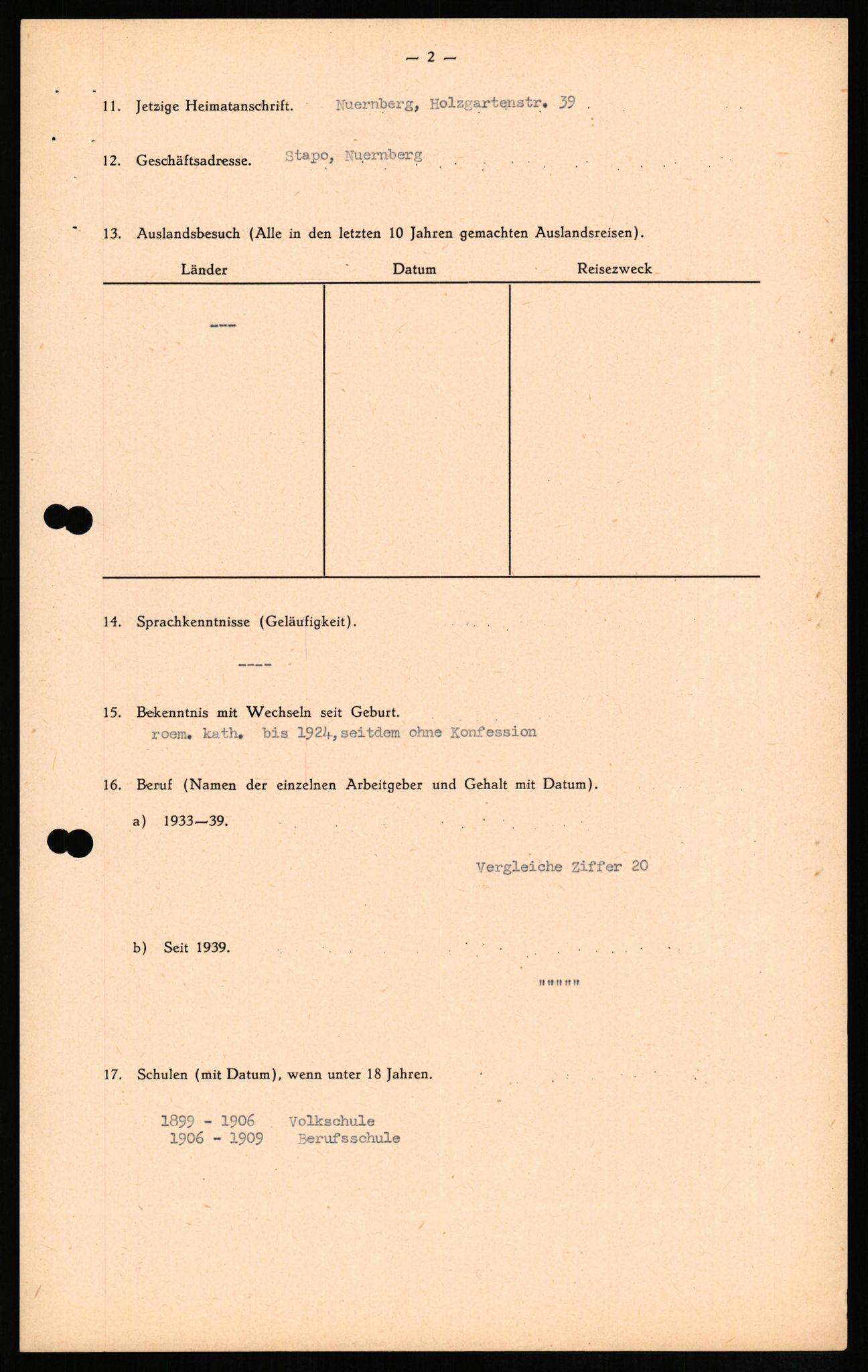 Forsvaret, Forsvarets overkommando II, RA/RAFA-3915/D/Db/L0010: CI Questionaires. Tyske okkupasjonsstyrker i Norge. Tyskere., 1945-1946, p. 393