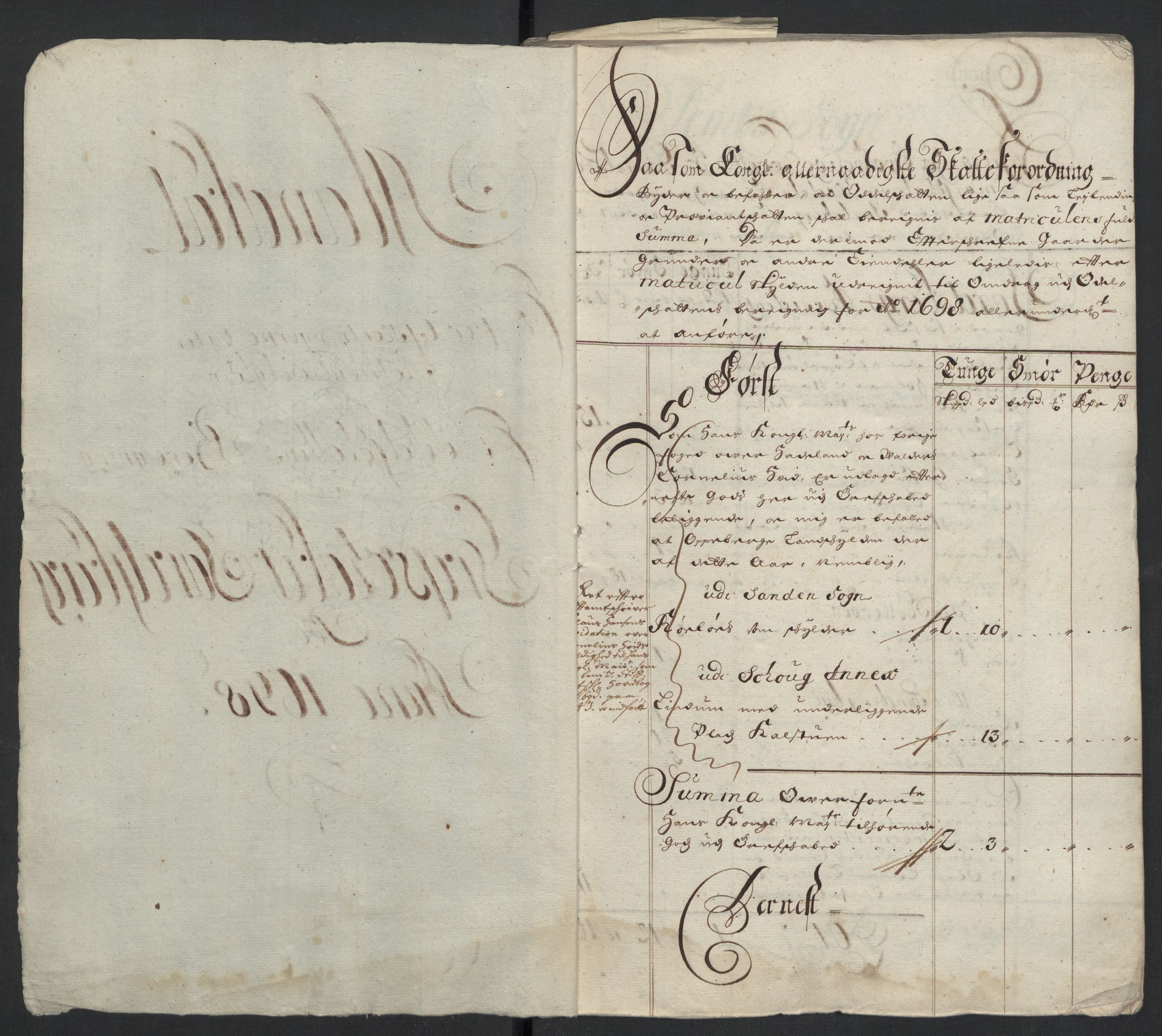 Rentekammeret inntil 1814, Reviderte regnskaper, Fogderegnskap, RA/EA-4092/R32/L1868: Fogderegnskap Jarlsberg grevskap, 1697-1699, p. 174