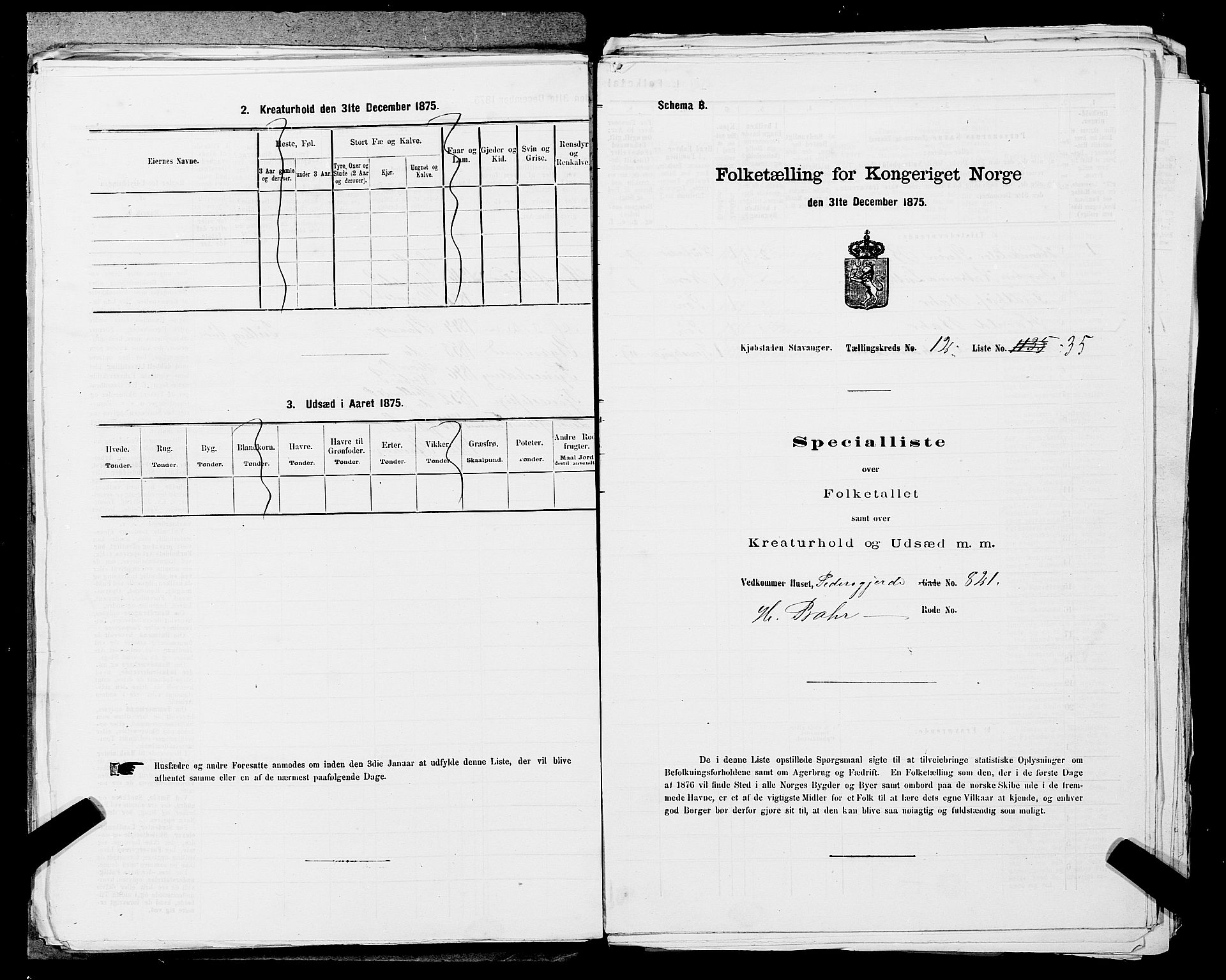 SAST, 1875 census for 1103 Stavanger, 1875, p. 2350