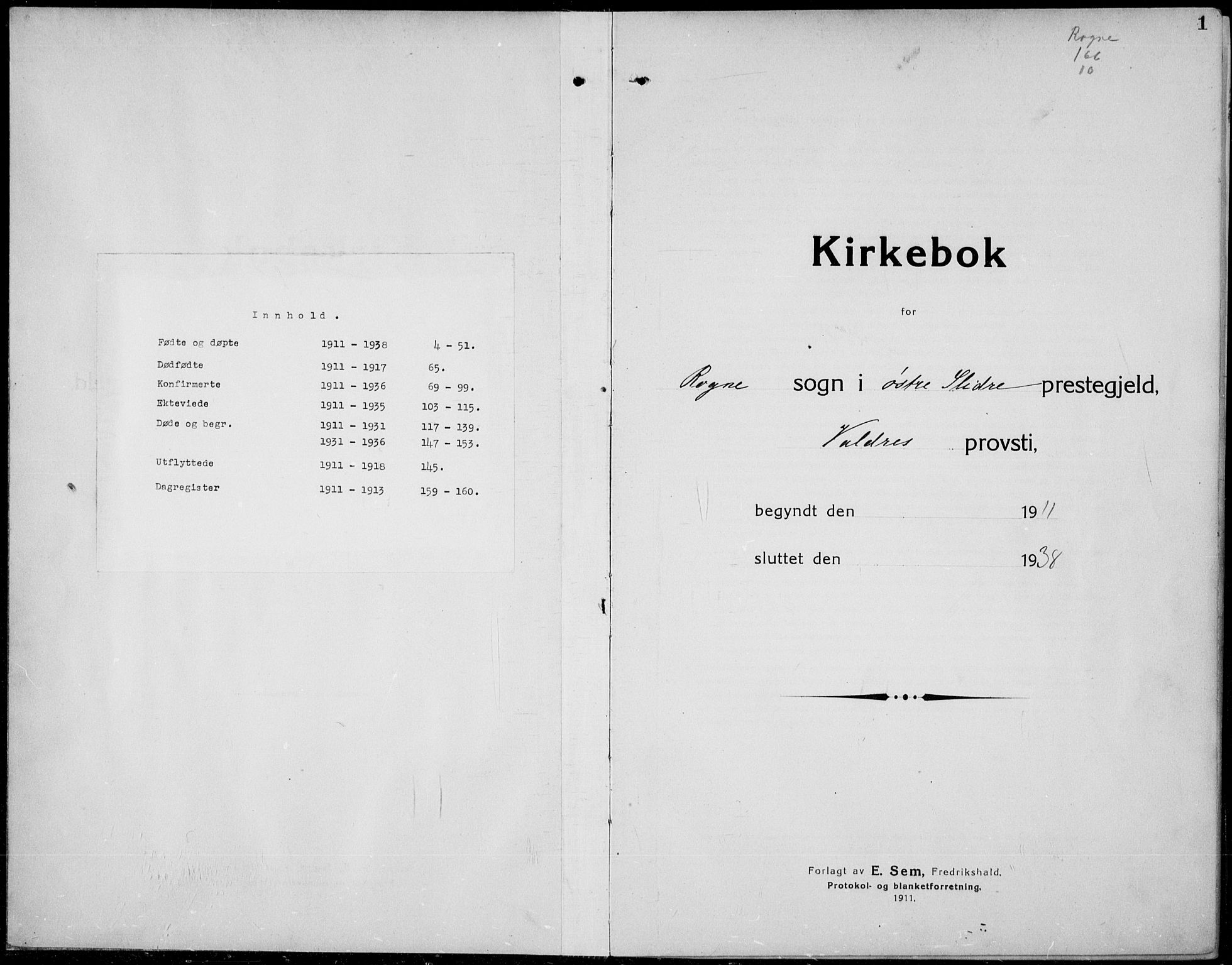Øystre Slidre prestekontor, SAH/PREST-138/H/Ha/Hab/L0008: Parish register (copy) no. 8, 1911-1938, p. 1