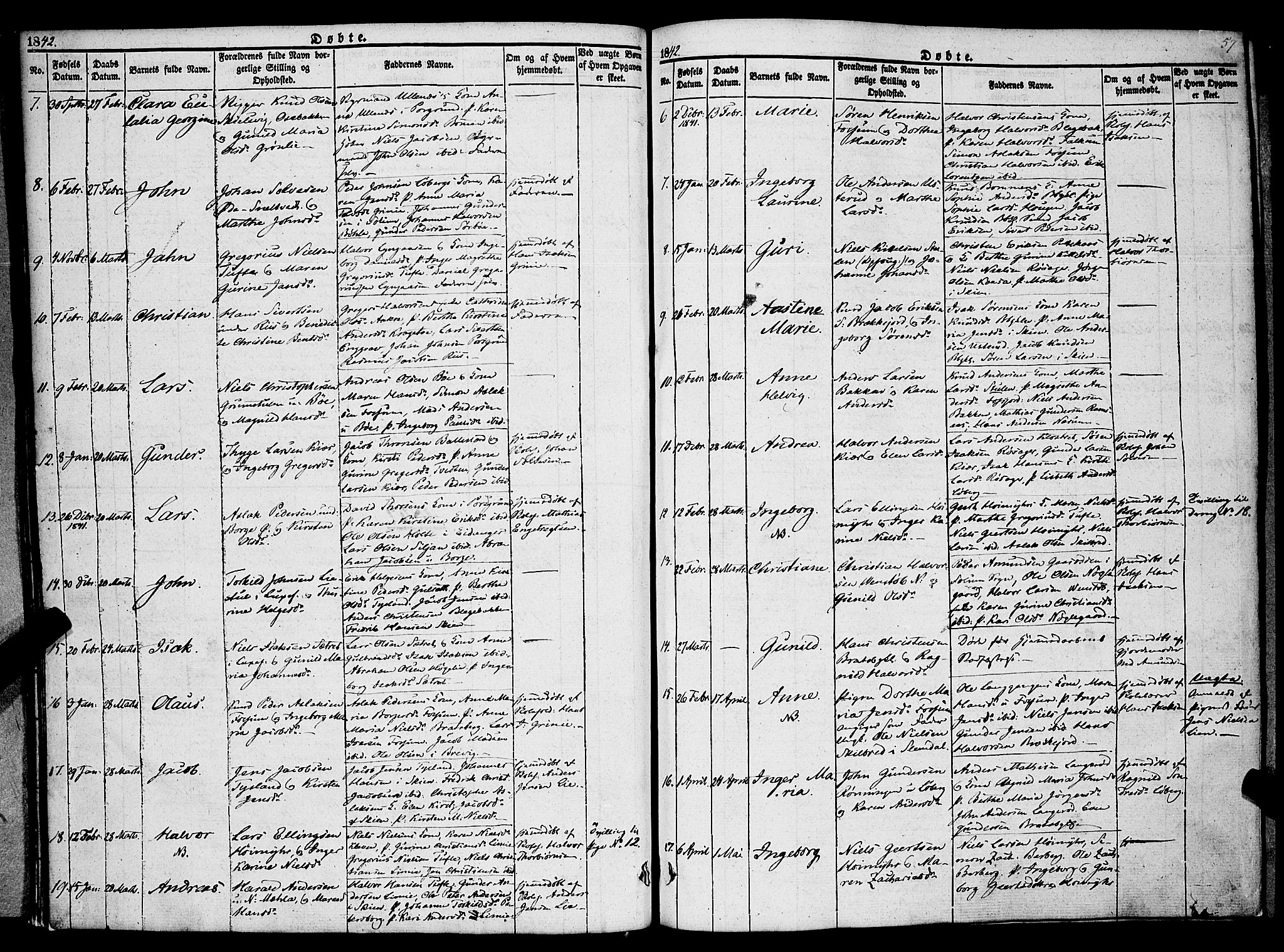 Gjerpen kirkebøker, AV/SAKO-A-265/F/Fa/L0007a: Parish register (official) no. I 7A, 1834-1857, p. 57