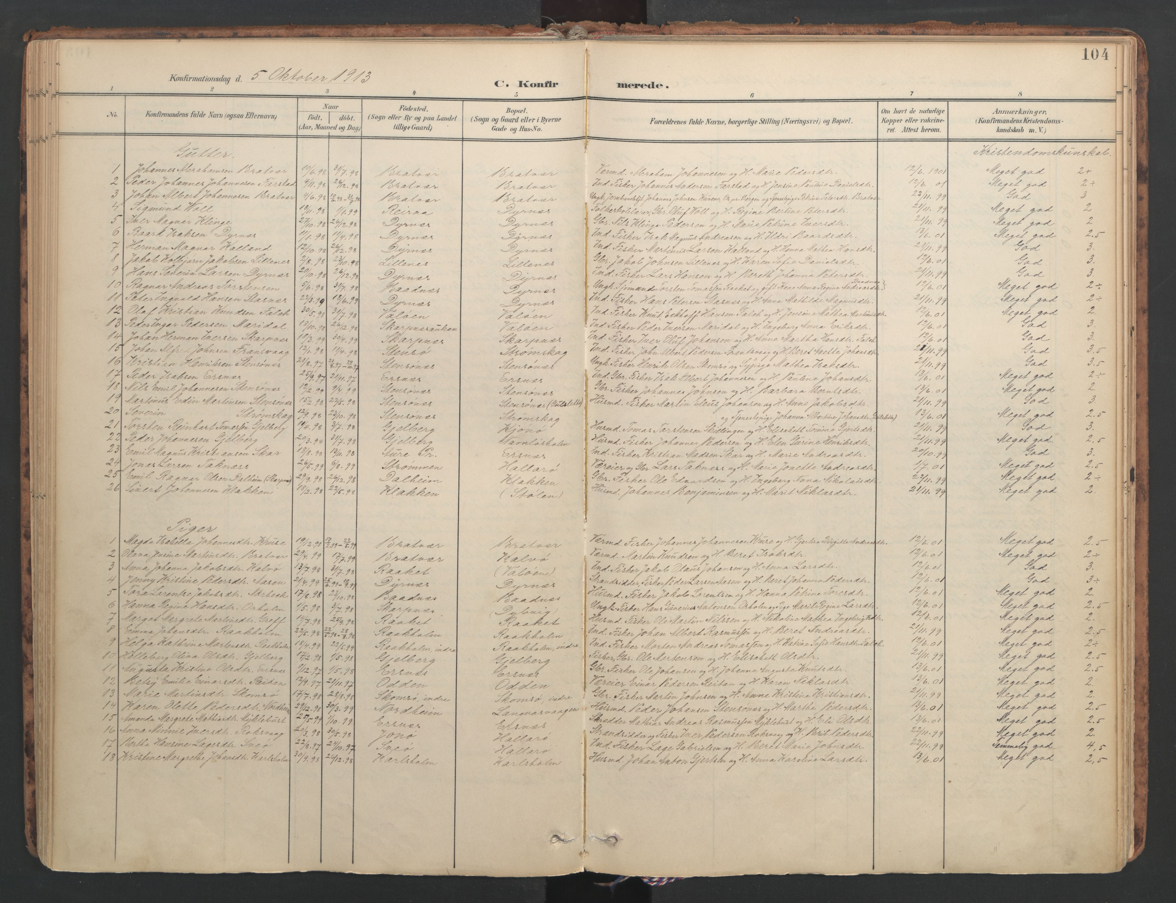 Ministerialprotokoller, klokkerbøker og fødselsregistre - Møre og Romsdal, SAT/A-1454/582/L0948: Parish register (official) no. 582A02, 1901-1922, p. 104