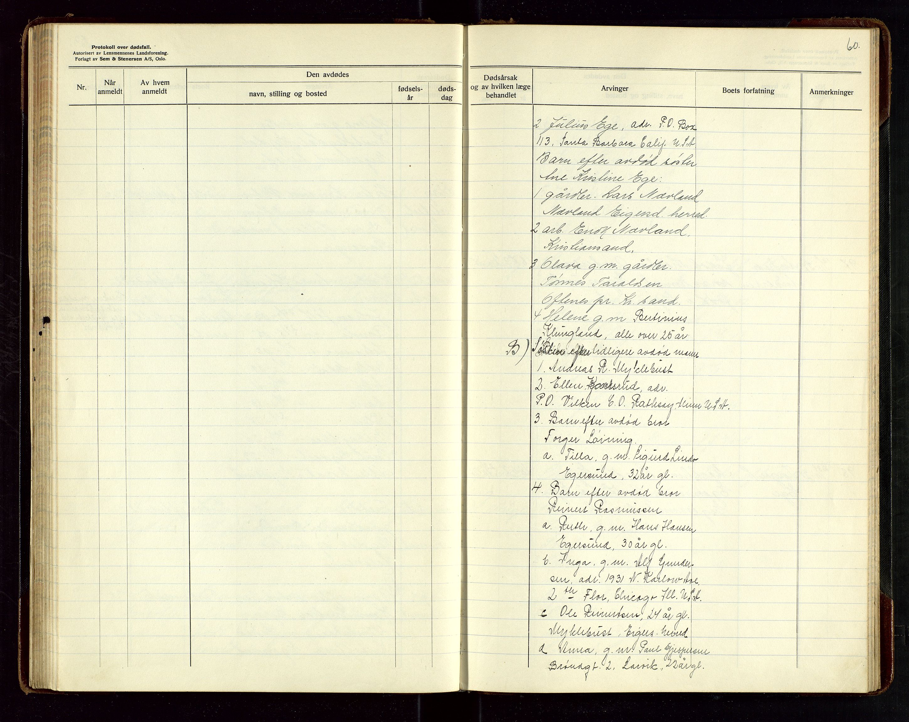 Eigersund lensmannskontor, AV/SAST-A-100171/Gga/L0010: "Protokoll over anmeldte dødsfall" m/alfabetisk navneregister, 1926-1928, p. 60