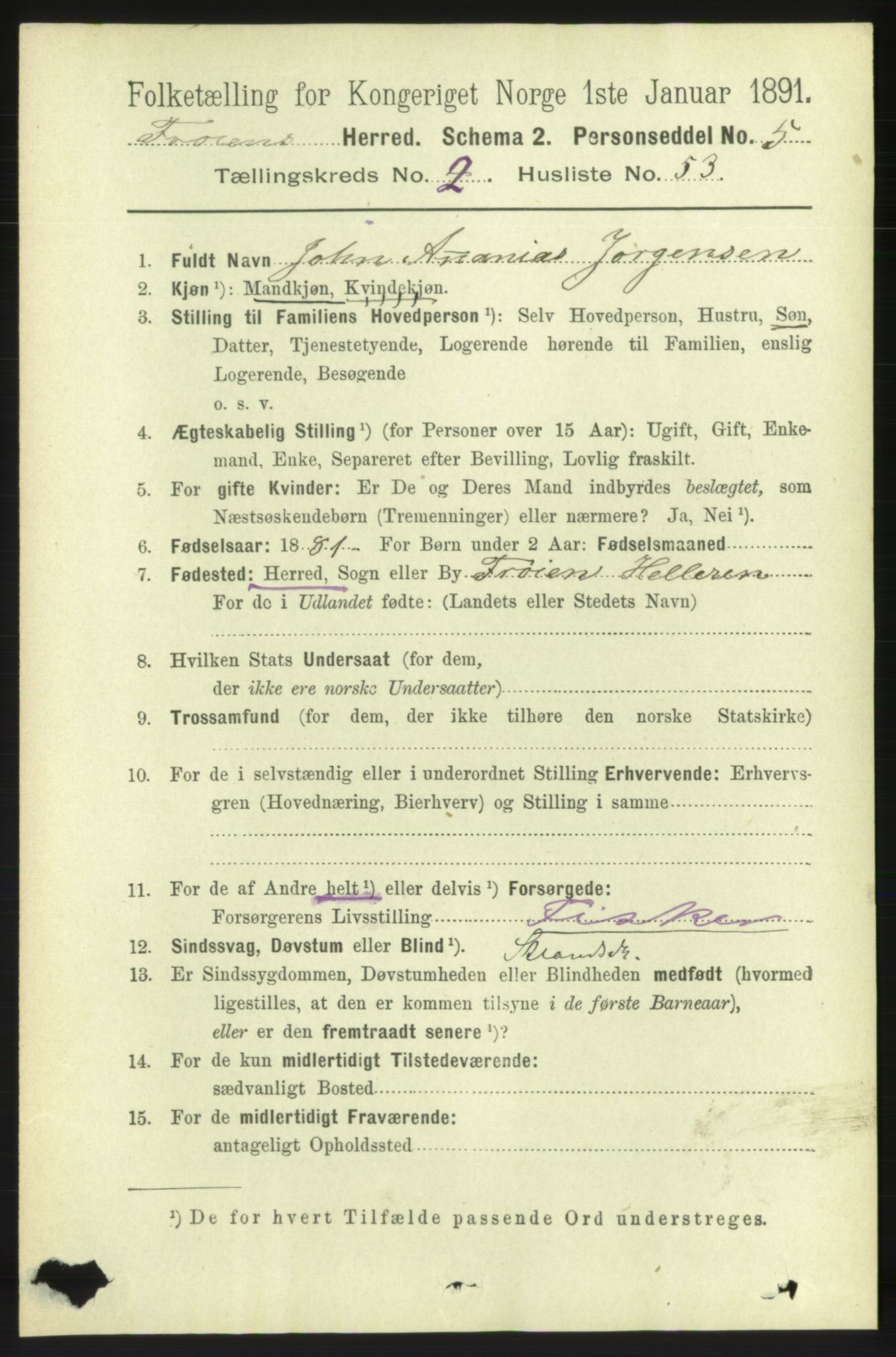 RA, 1891 census for 1619 Frøya, 1891, p. 1328