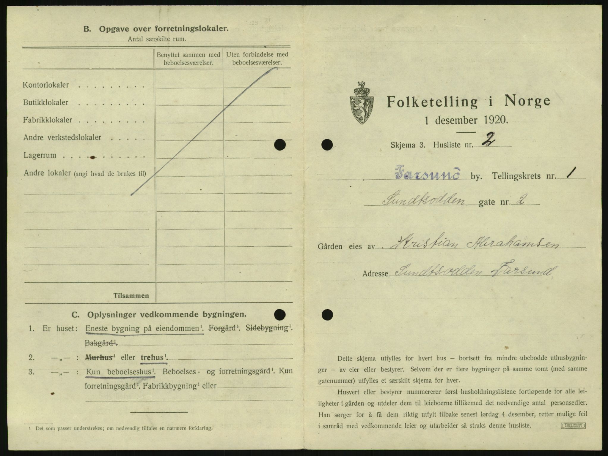 SAK, 1920 census for Farsund, 1920, p. 21