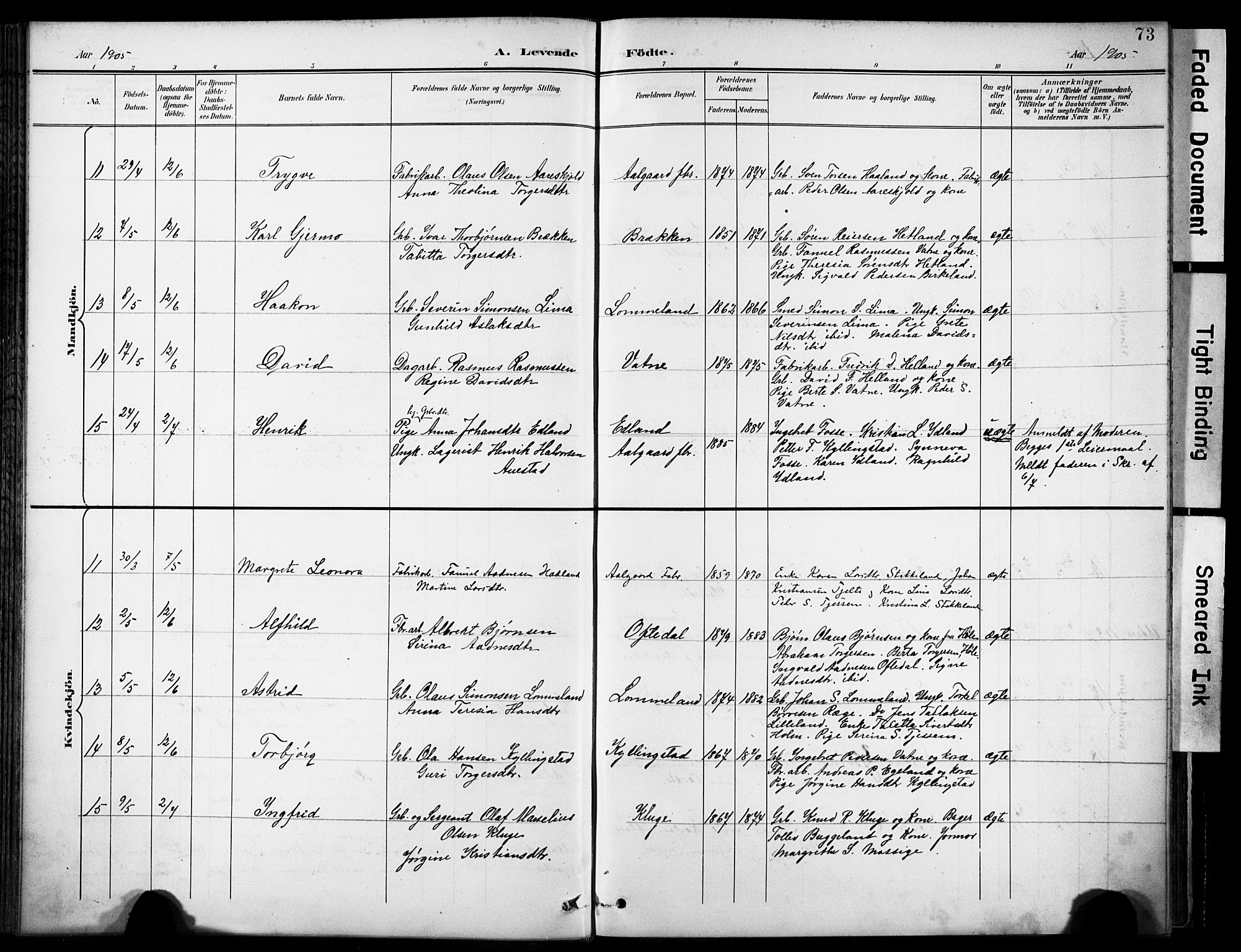 Lye sokneprestkontor, AV/SAST-A-101794/001/30BA/L0012: Parish register (official) no. A 11, 1896-1909, p. 73