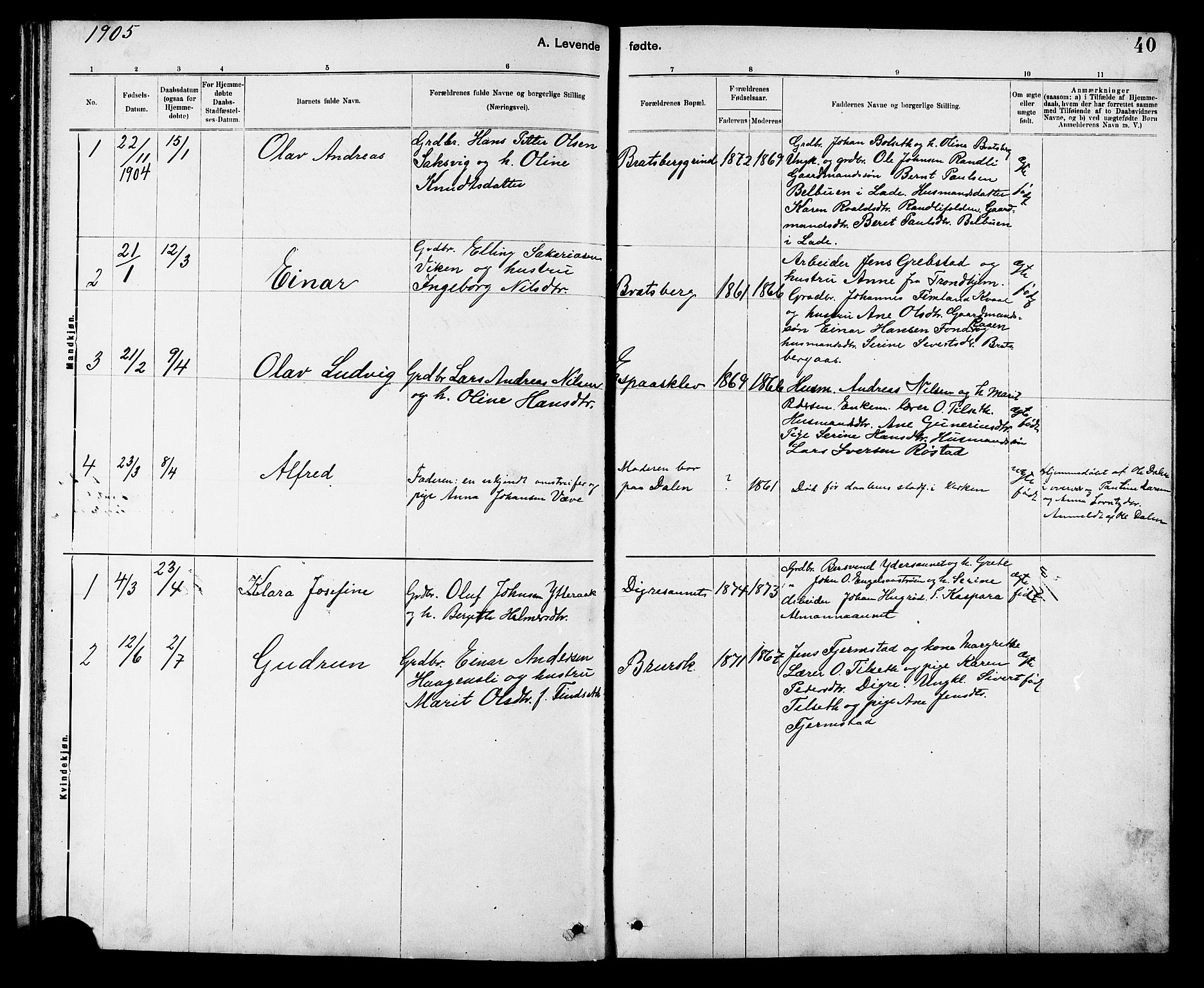 Ministerialprotokoller, klokkerbøker og fødselsregistre - Sør-Trøndelag, AV/SAT-A-1456/608/L0341: Parish register (copy) no. 608C07, 1890-1912, p. 40