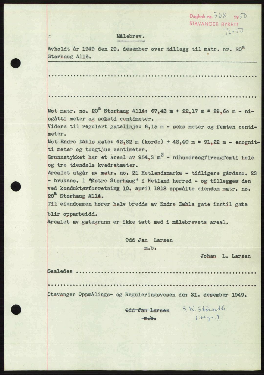 Stavanger byrett, SAST/A-100455/002/G/Gb/L0024: Mortgage book no. A13, 1949-1950, Diary no: : 368/1950