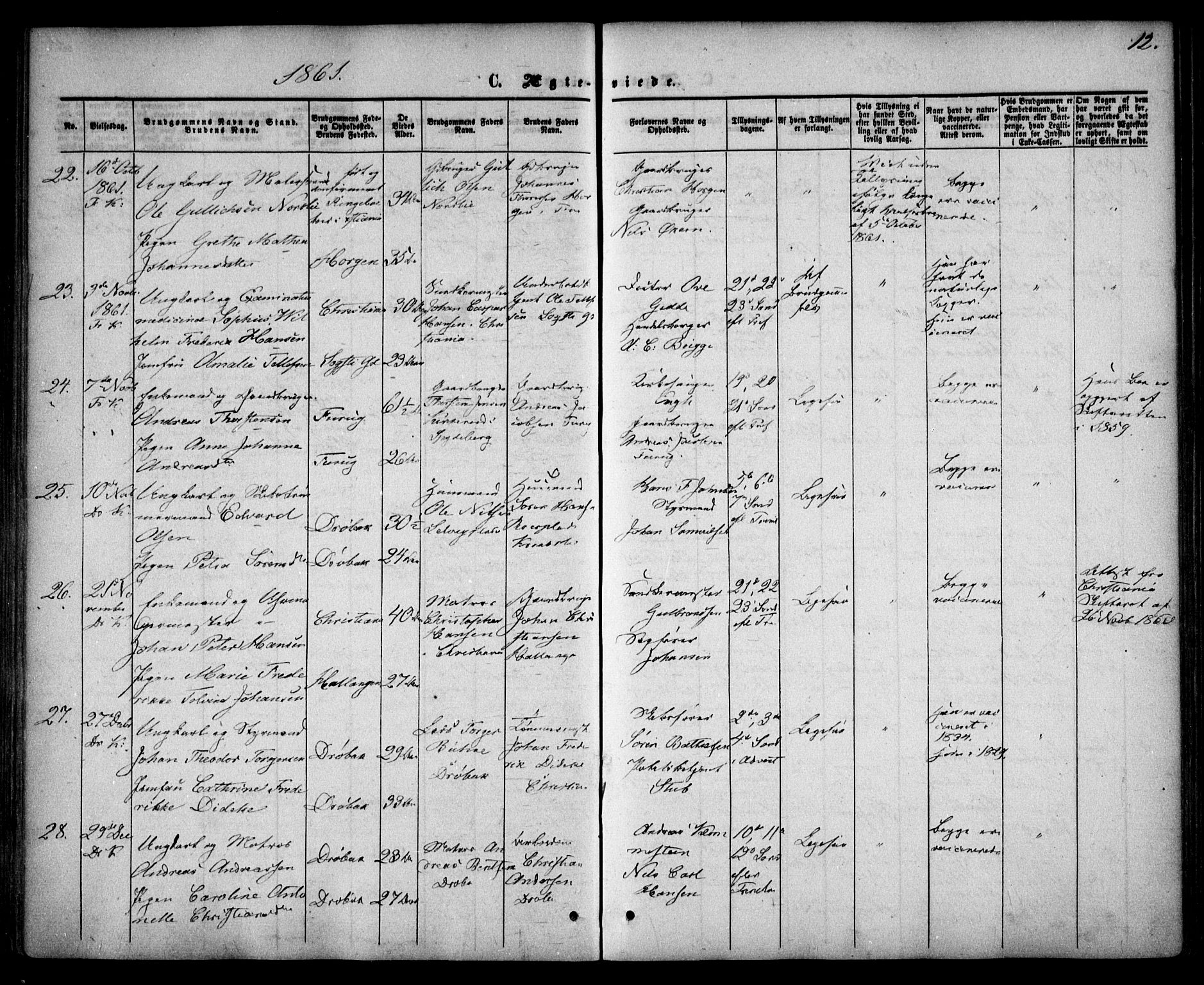 Drøbak prestekontor Kirkebøker, AV/SAO-A-10142a/F/Fa/L0002: Parish register (official) no. I 2, 1858-1870, p. 12