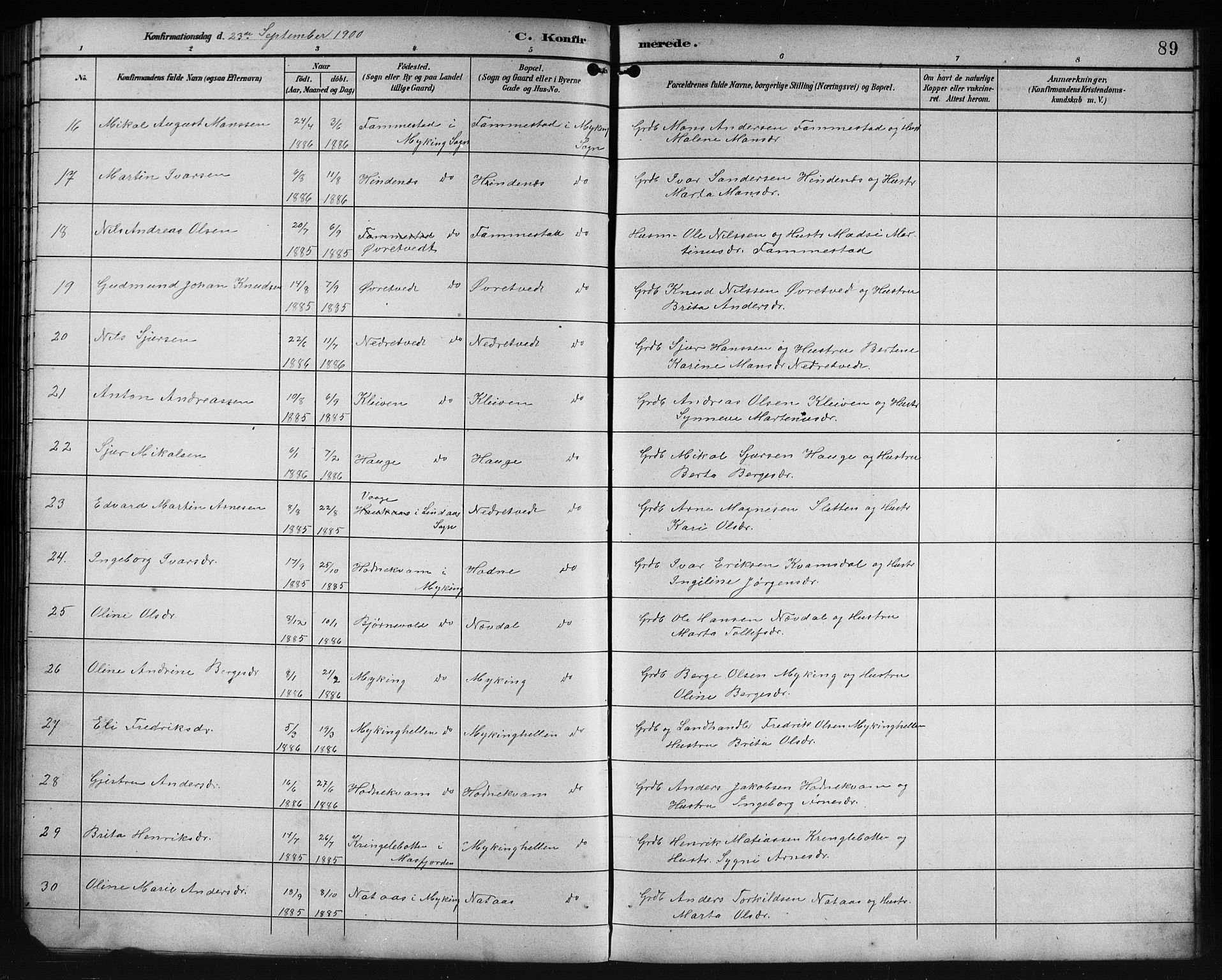 Lindås Sokneprestembete, SAB/A-76701/H/Hab: Parish register (copy) no. E 3, 1892-1905, p. 89