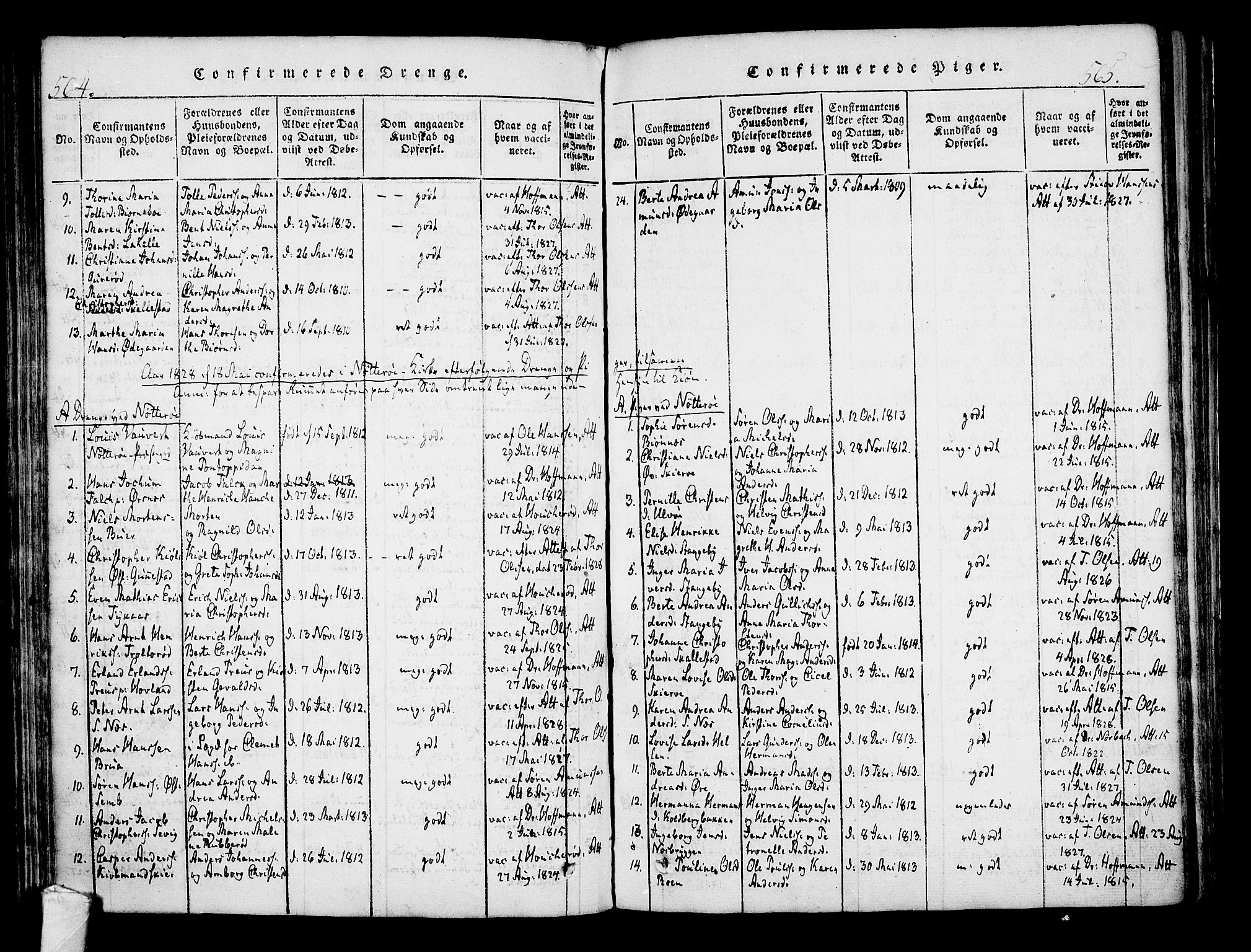 Nøtterøy kirkebøker, AV/SAKO-A-354/F/Fa/L0004: Parish register (official) no. I 4, 1814-1838, p. 564-565