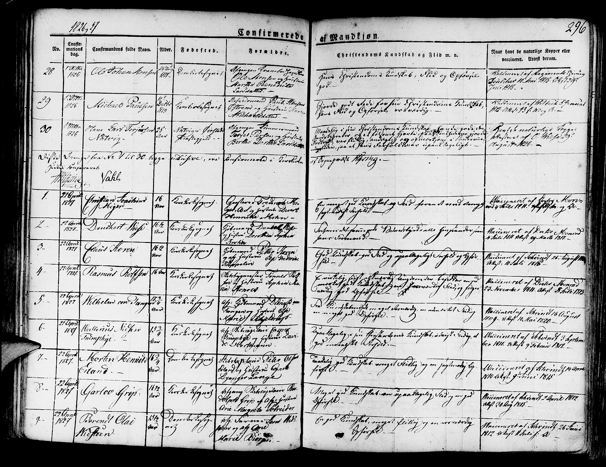 Korskirken sokneprestembete, SAB/A-76101/H/Haa/L0014: Parish register (official) no. A 14, 1823-1835, p. 296