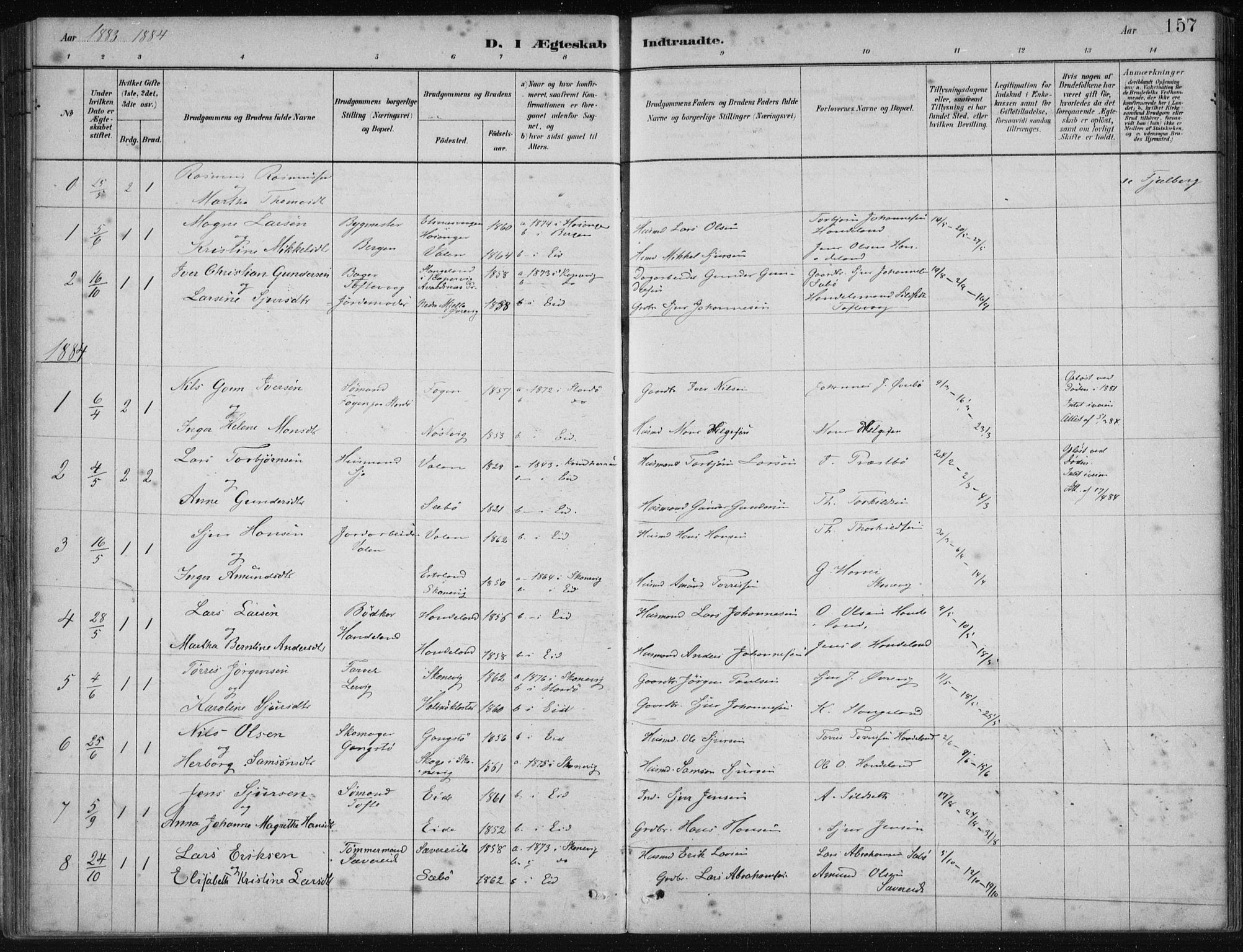 Fjelberg sokneprestembete, SAB/A-75201/H/Haa: Parish register (official) no. C  1, 1879-1918, p. 157