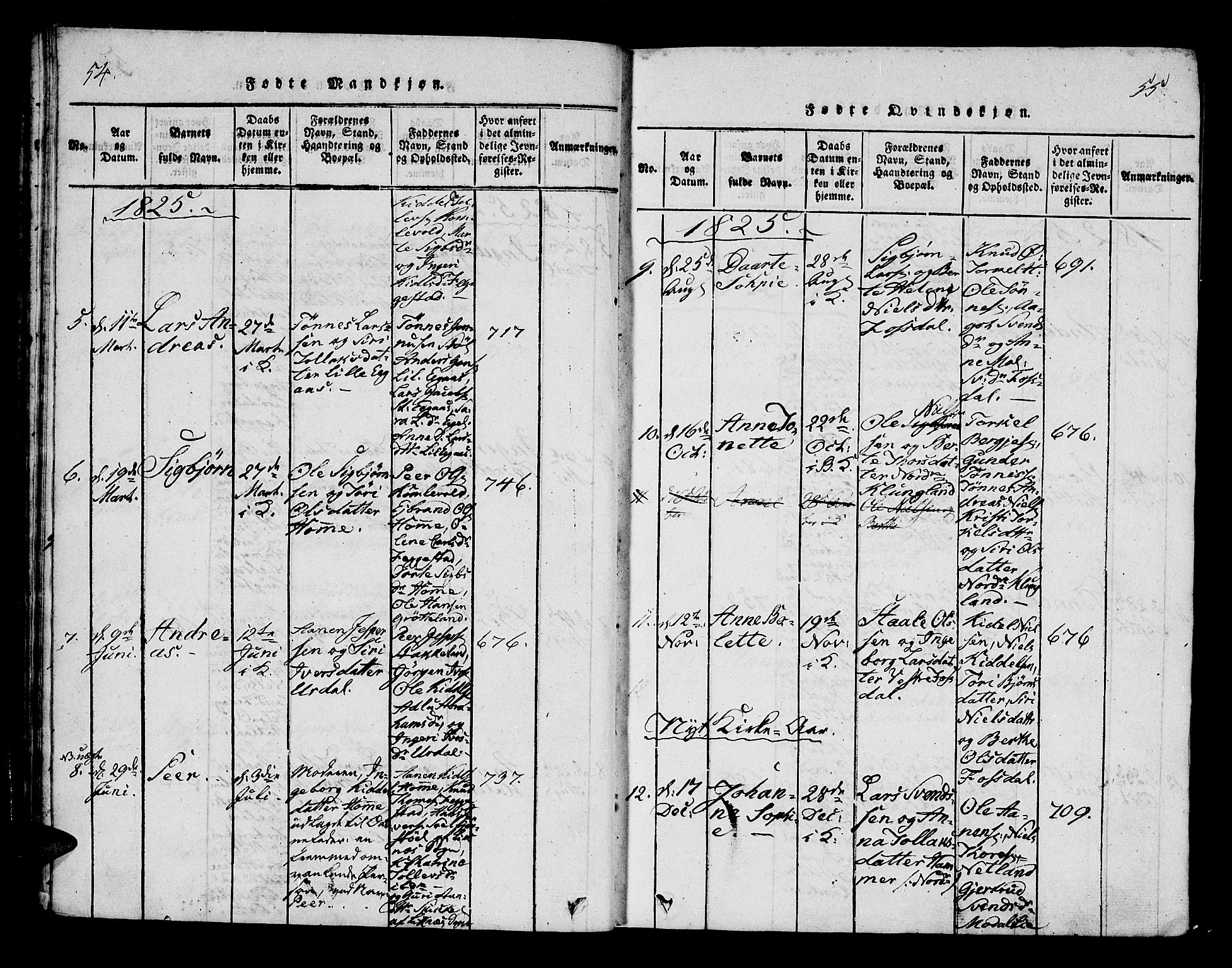 Bakke sokneprestkontor, AV/SAK-1111-0002/F/Fa/Fab/L0001: Parish register (official) no. A 1, 1815-1835, p. 54-55