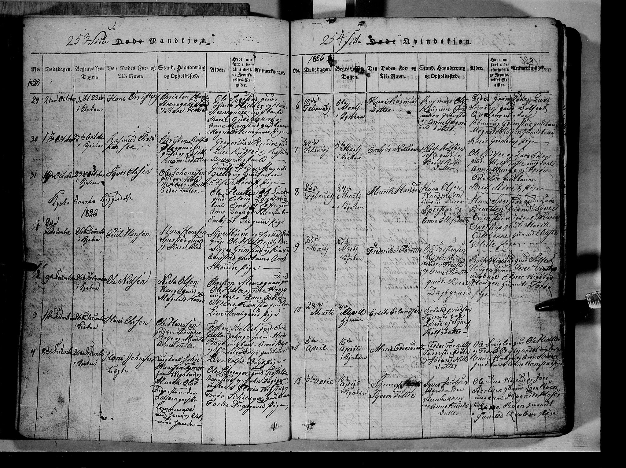 Lom prestekontor, AV/SAH-PREST-070/L/L0003: Parish register (copy) no. 3, 1815-1844, p. 253-254