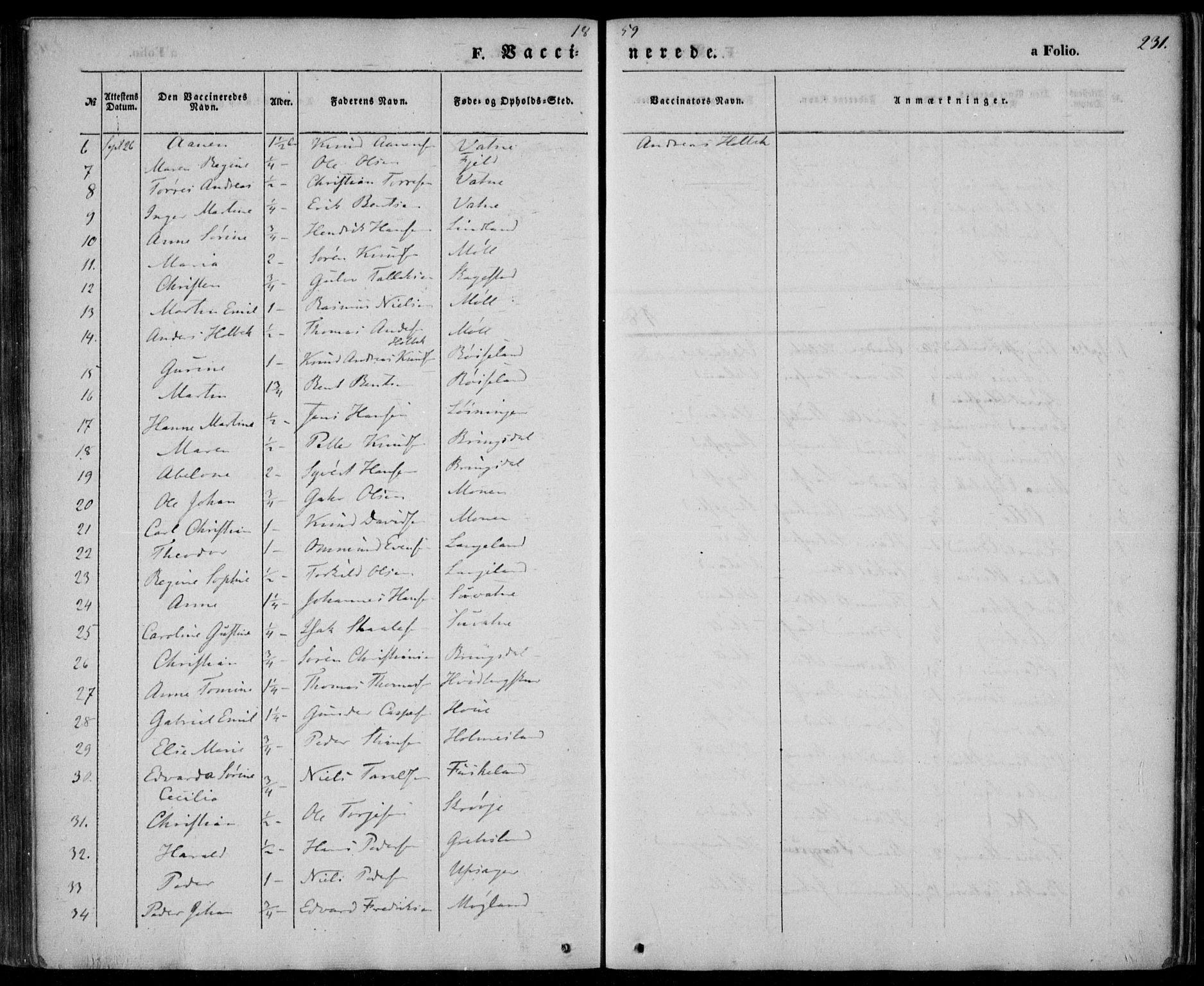 Holum sokneprestkontor, AV/SAK-1111-0022/F/Fa/Faa/L0005: Parish register (official) no. A 5, 1850-1864, p. 231