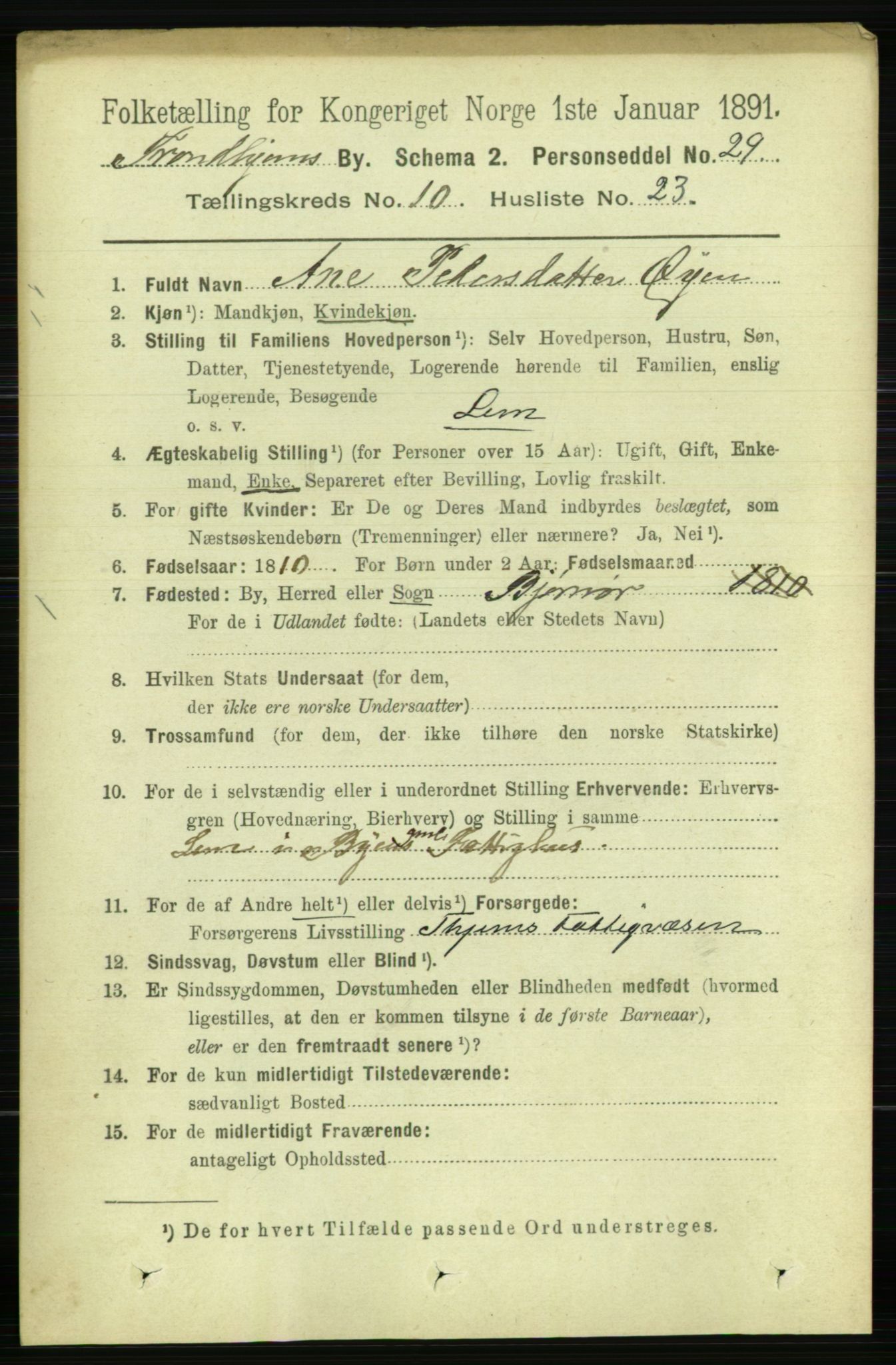 RA, 1891 census for 1601 Trondheim, 1891, p. 8850
