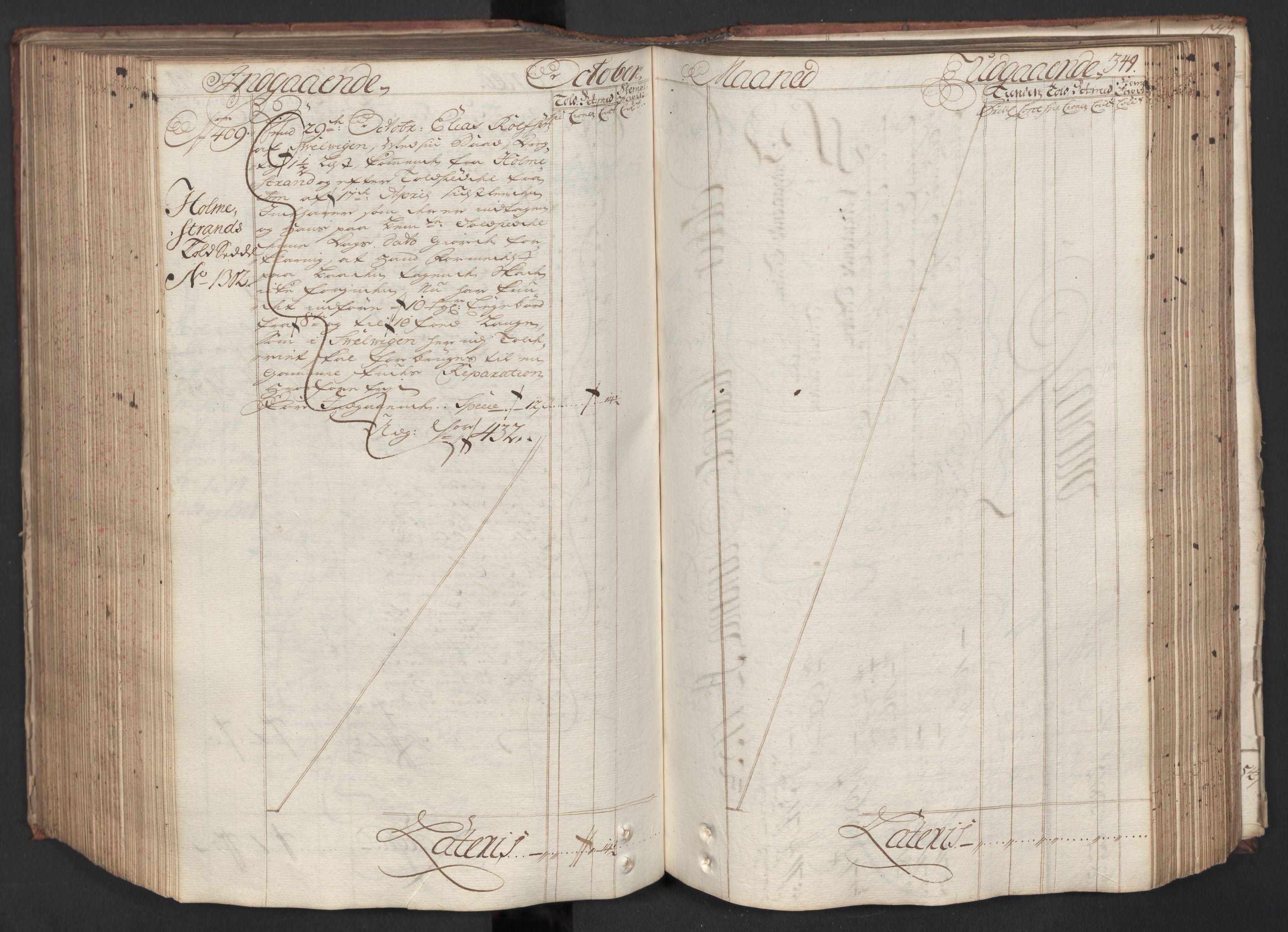 Generaltollkammeret, tollregnskaper, AV/RA-EA-5490/R08/L0012/0001: Tollregnskaper Drammen / Hovedtollbok, 1733, p. 348b-349a