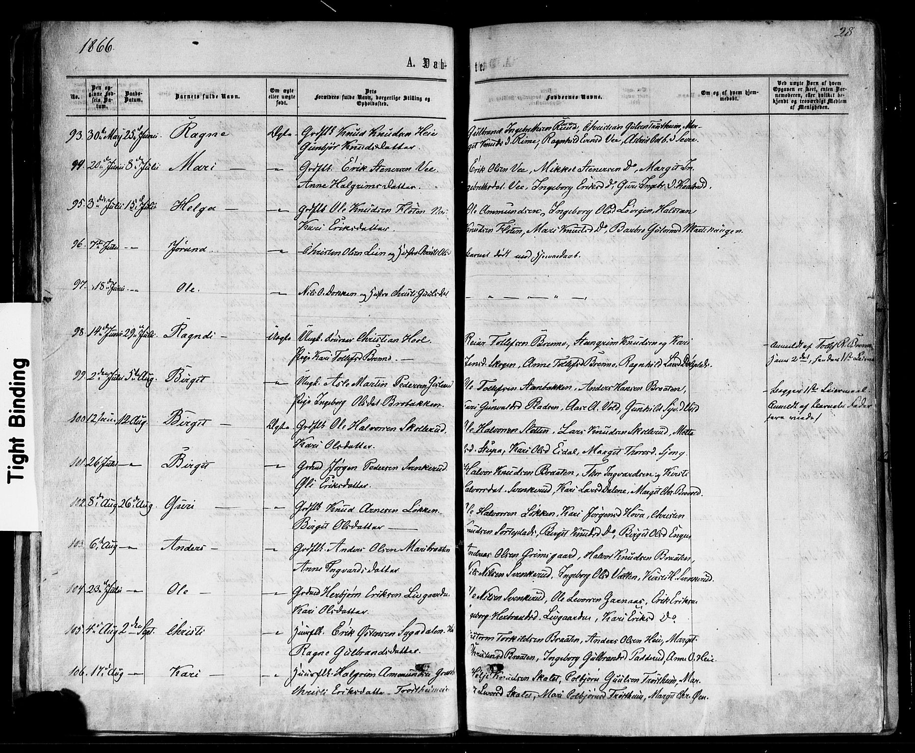 Nes kirkebøker, AV/SAKO-A-236/F/Fa/L0010: Parish register (official) no. 10, 1864-1880, p. 28