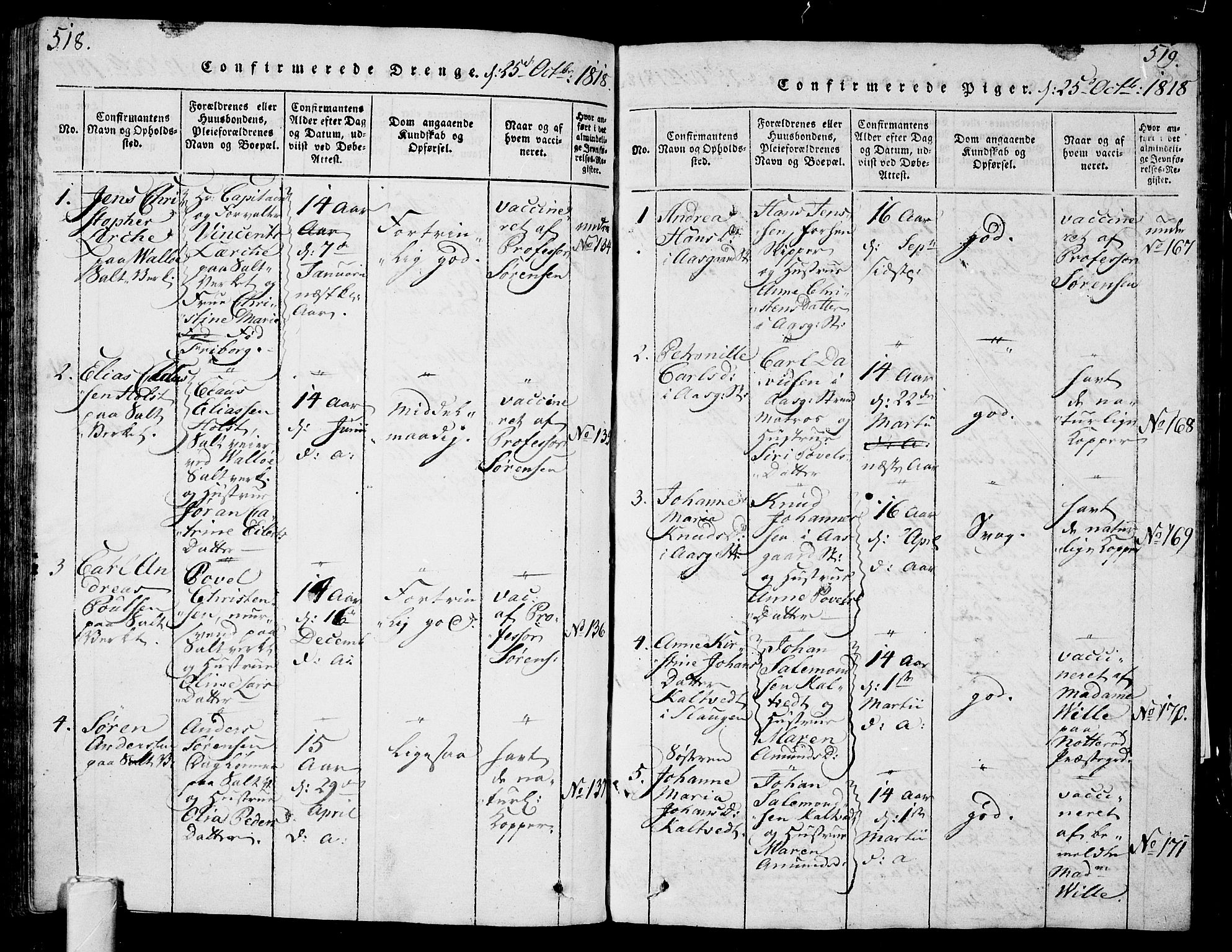 Sem kirkebøker, AV/SAKO-A-5/G/Ga/L0001: Parish register (copy) no. I 1, 1814-1825, p. 518-519