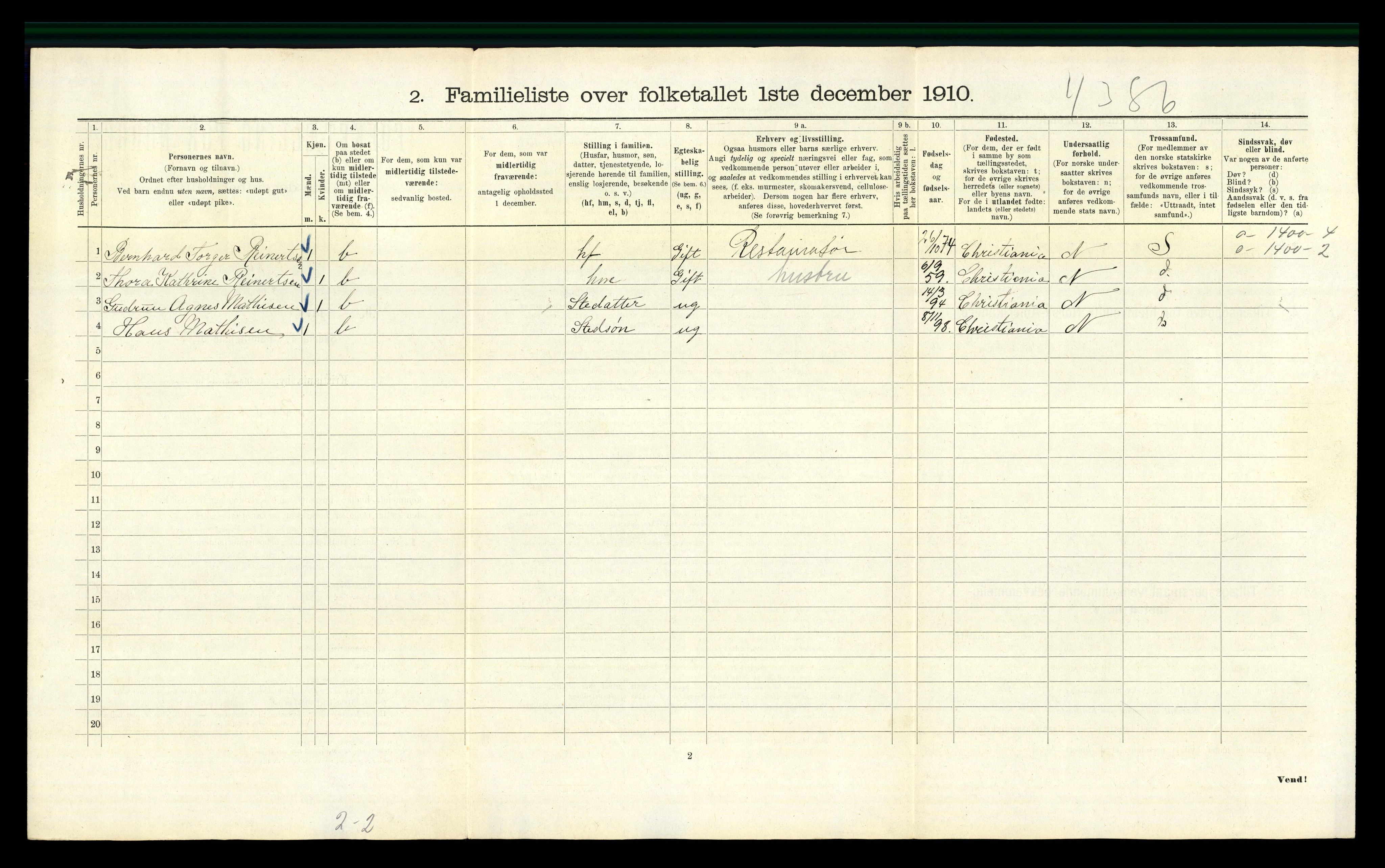 RA, 1910 census for Kristiania, 1910, p. 6134