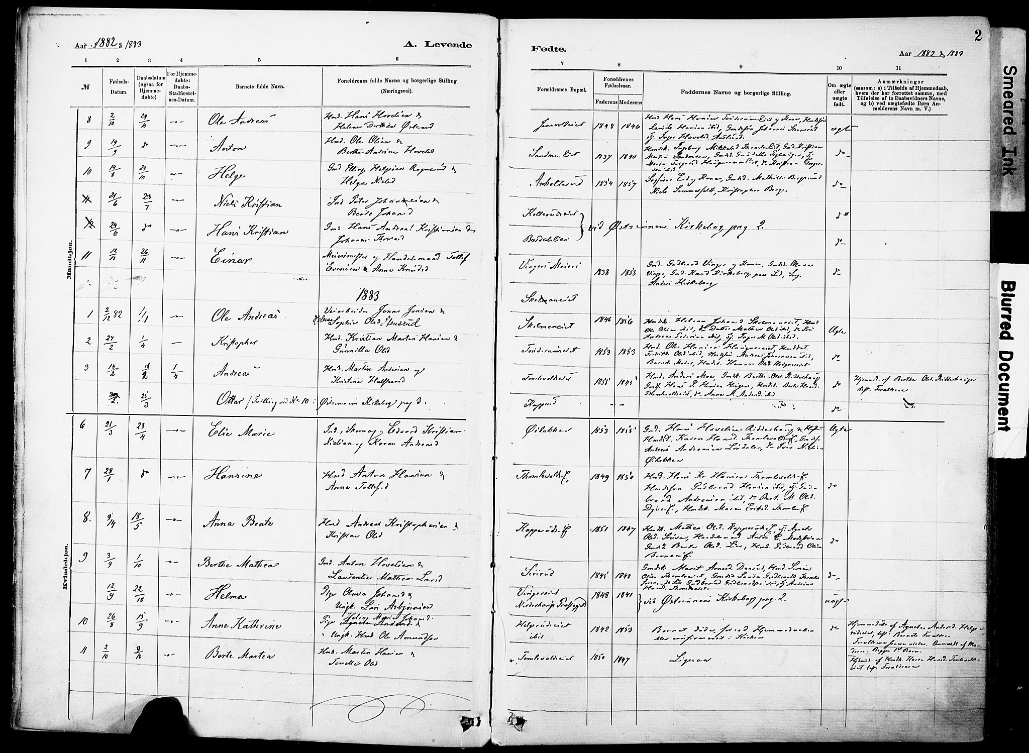 Nordre Land prestekontor, SAH/PREST-124/H/Ha/Haa/L0005: Parish register (official) no. 5, 1882-1903, p. 2