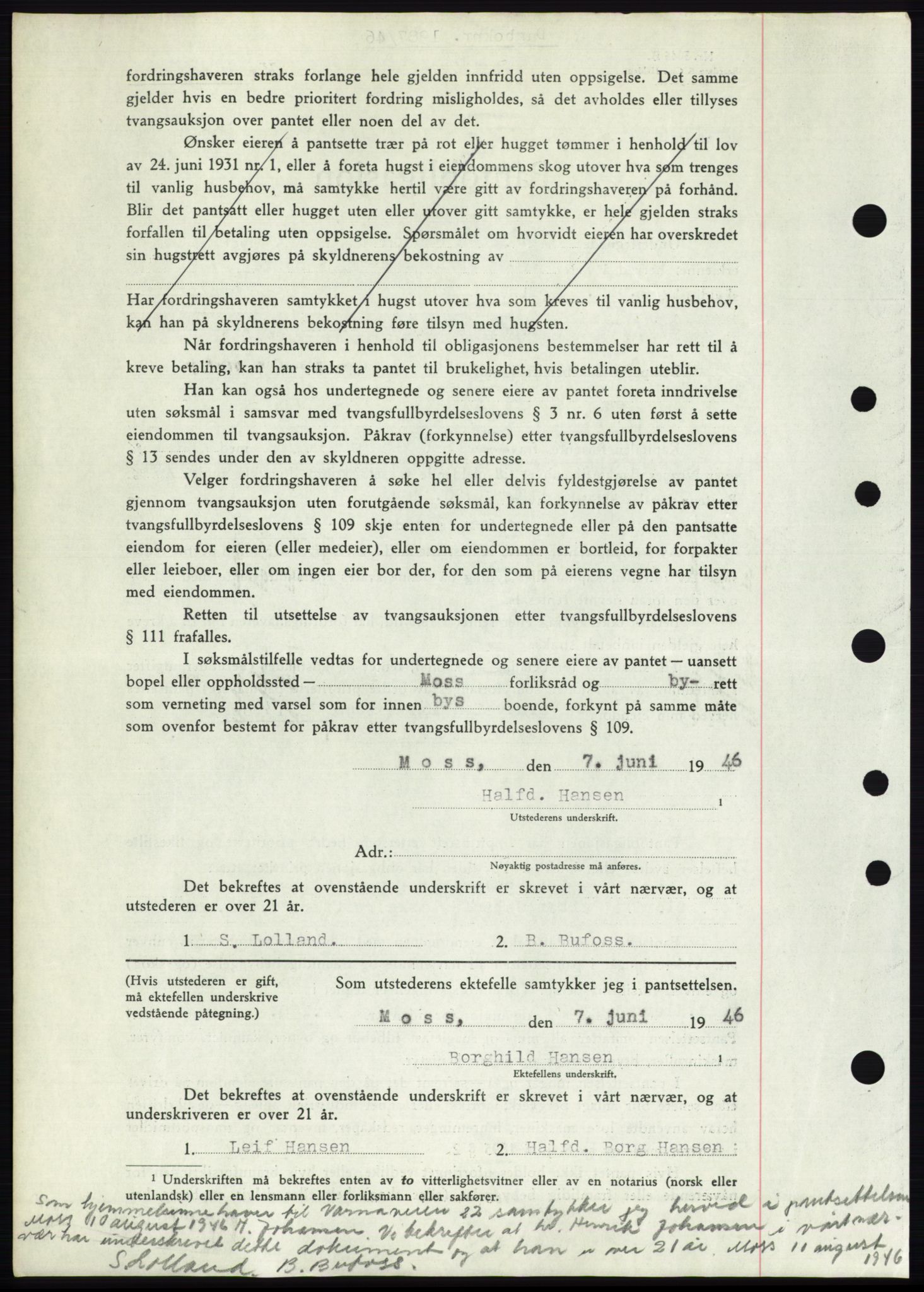 Moss sorenskriveri, AV/SAO-A-10168: Mortgage book no. B15, 1946-1946, Diary no: : 1987/1946