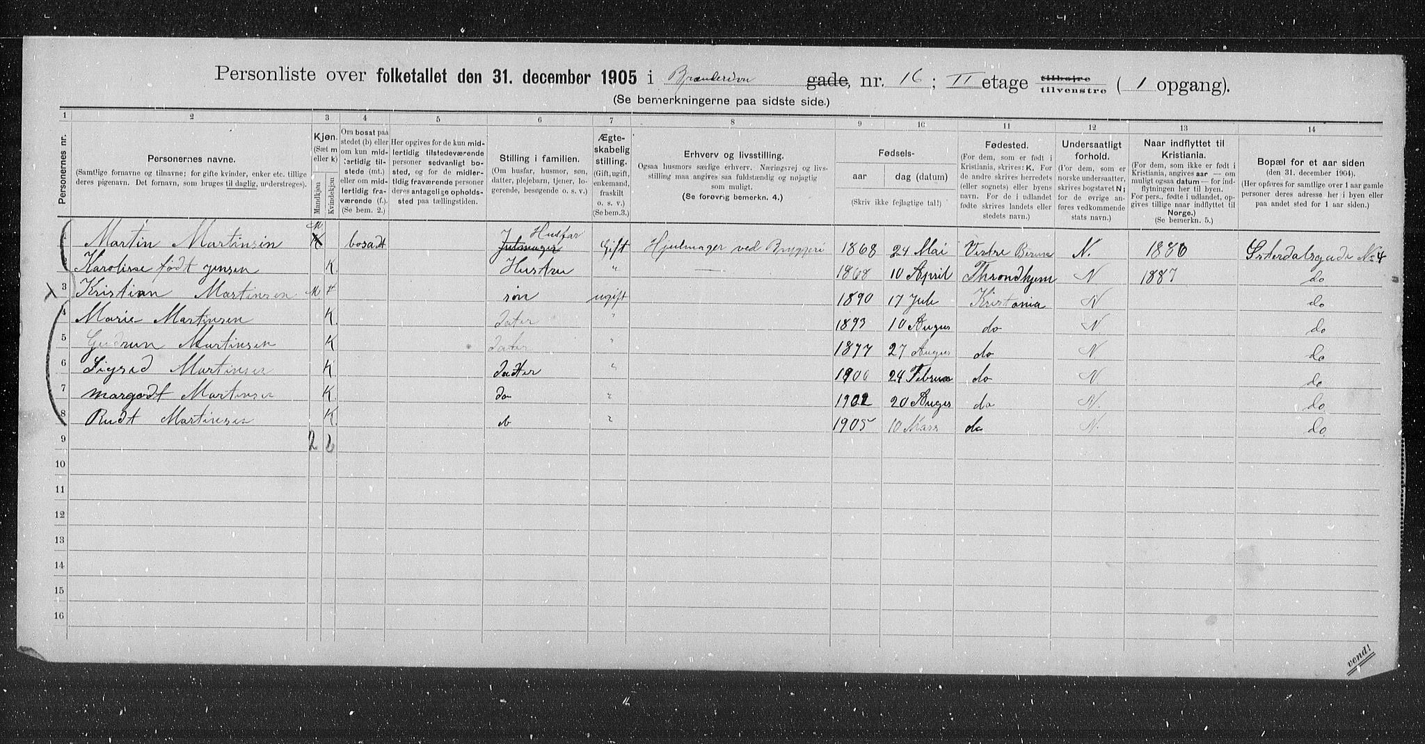 OBA, Municipal Census 1905 for Kristiania, 1905, p. 5294