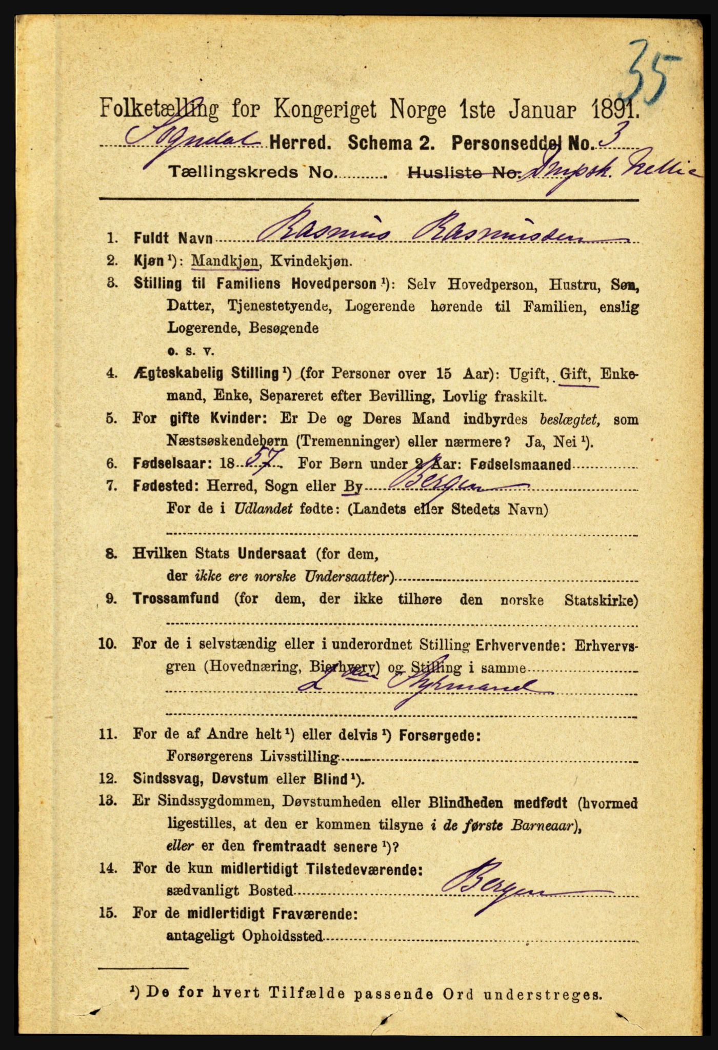 RA, 1891 census for 1420 Sogndal, 1891, p. 4327