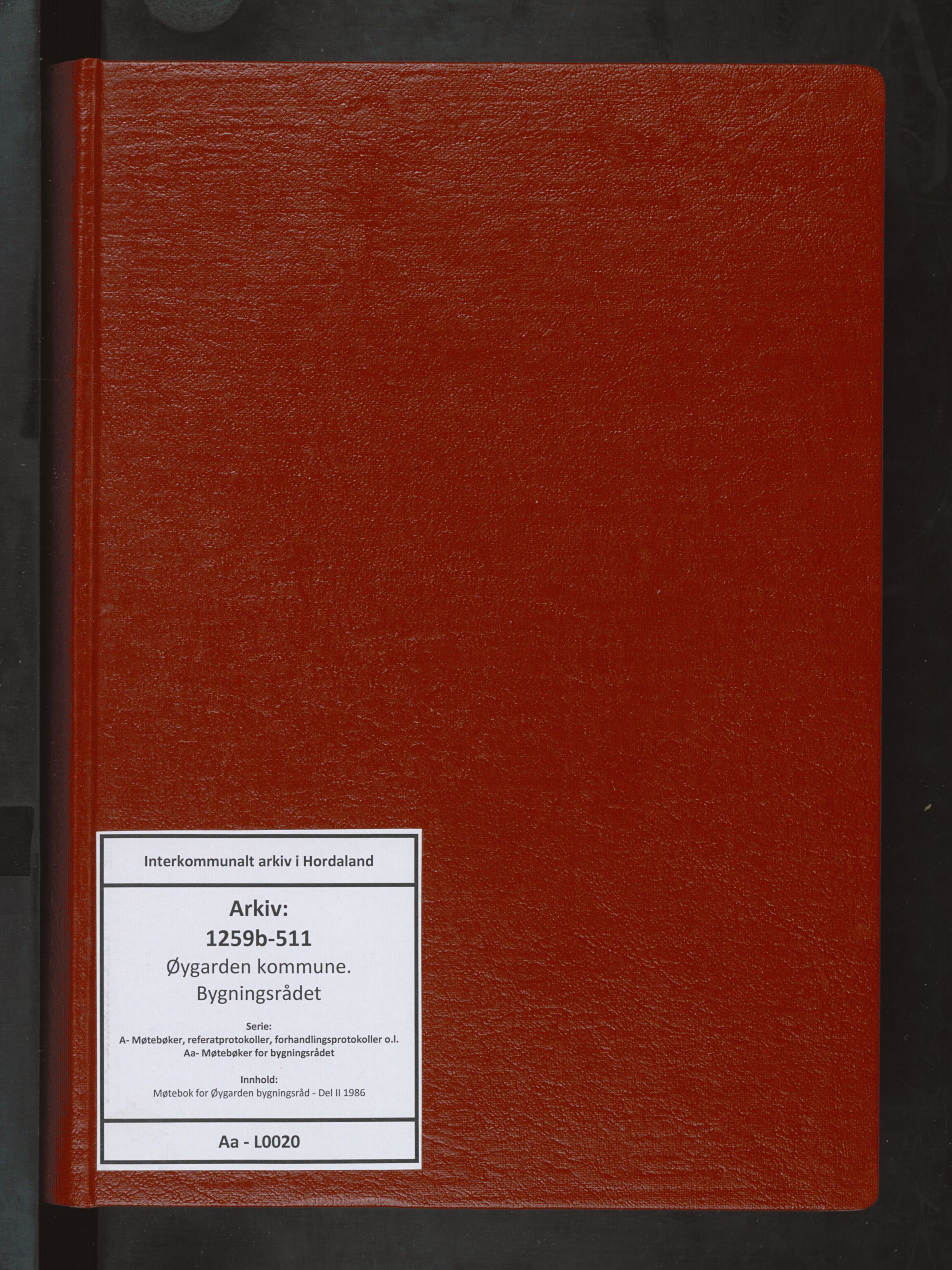 Øygarden kommune. Bygningsrådet, IKAH/1259b-511/A/Aa/L0020: Møtebok for Øygarden bygningsråd - Del II, 1986