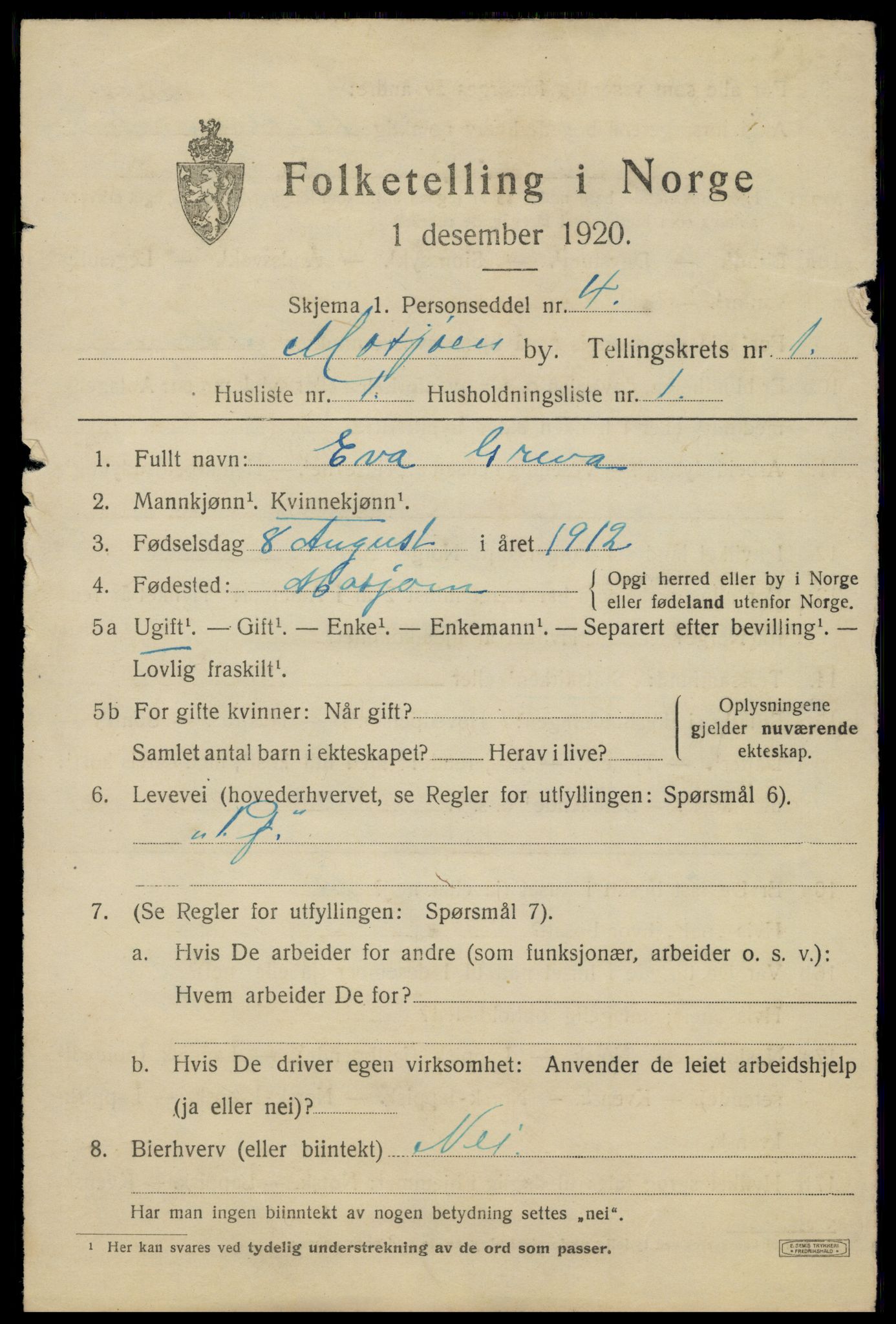 SAT, 1920 census for Mosjøen, 1920, p. 1682