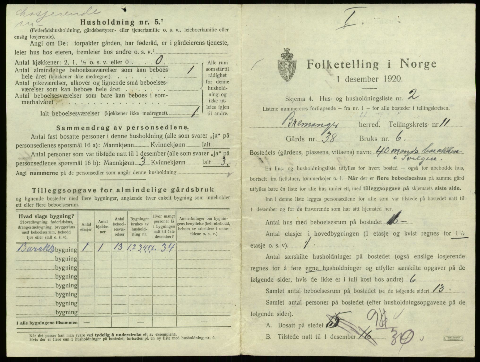 SAB, 1920 census for Bremanger, 1920, p. 753