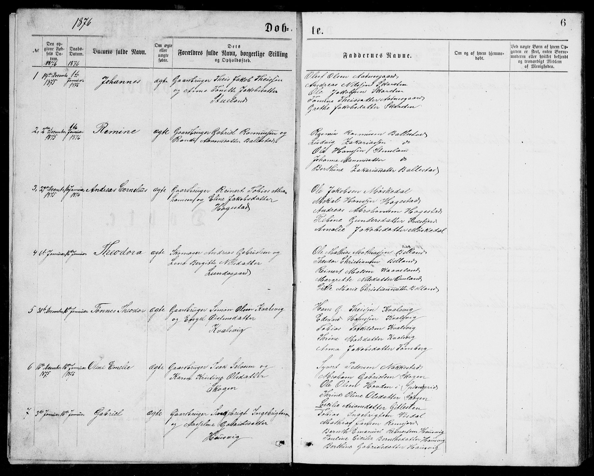 Lyngdal sokneprestkontor, AV/SAK-1111-0029/F/Fb/Fba/L0002: Parish register (copy) no. B 2, 1876-1886, p. 6